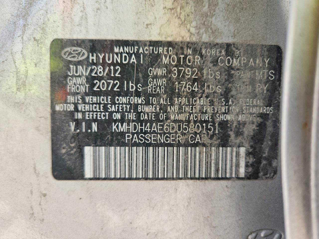 2013 Hyundai Elantra Limited Gray vin: KMHDH4AE6DU580151