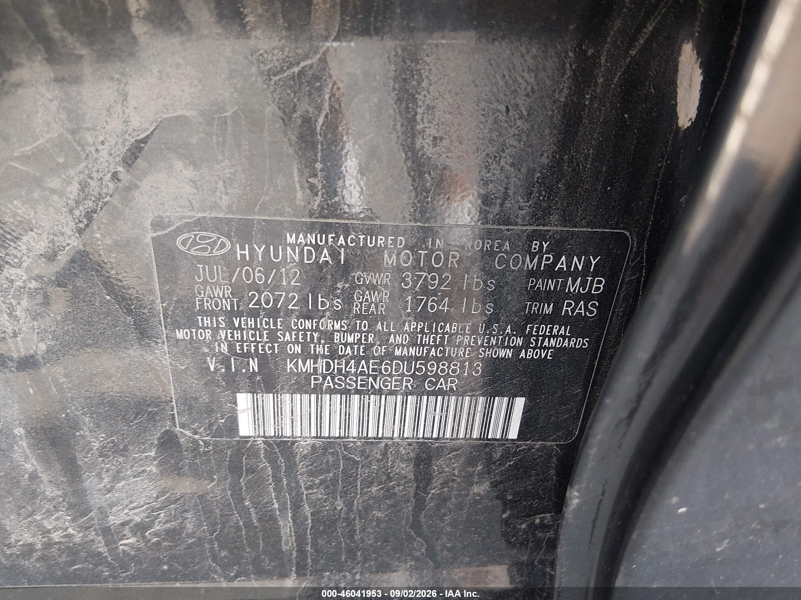 2013 Hyundai Elantra Gls Black vin: KMHDH4AE6DU598813