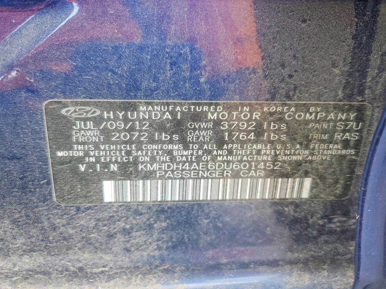 2013 Hyundai Elantra Gls Blue vin: KMHDH4AE6DU601452