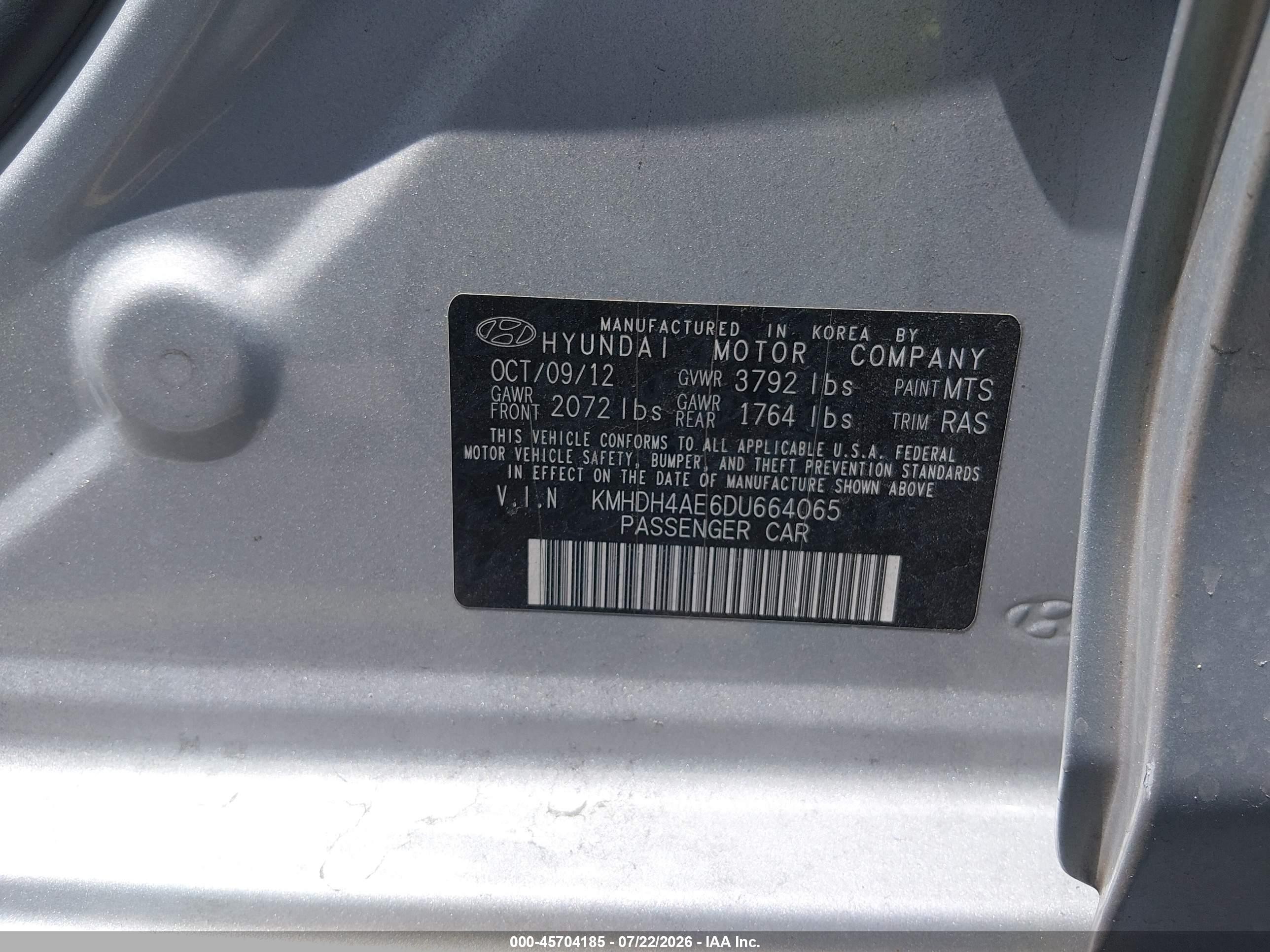 2013 Hyundai Elantra Gls Gray vin: KMHDH4AE6DU664065