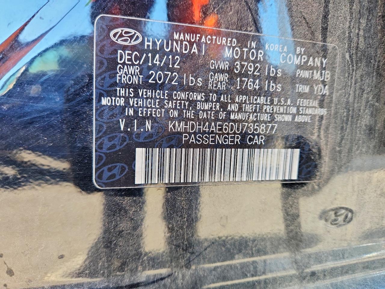 2013 Hyundai Elantra Gls Black vin: KMHDH4AE6DU735877