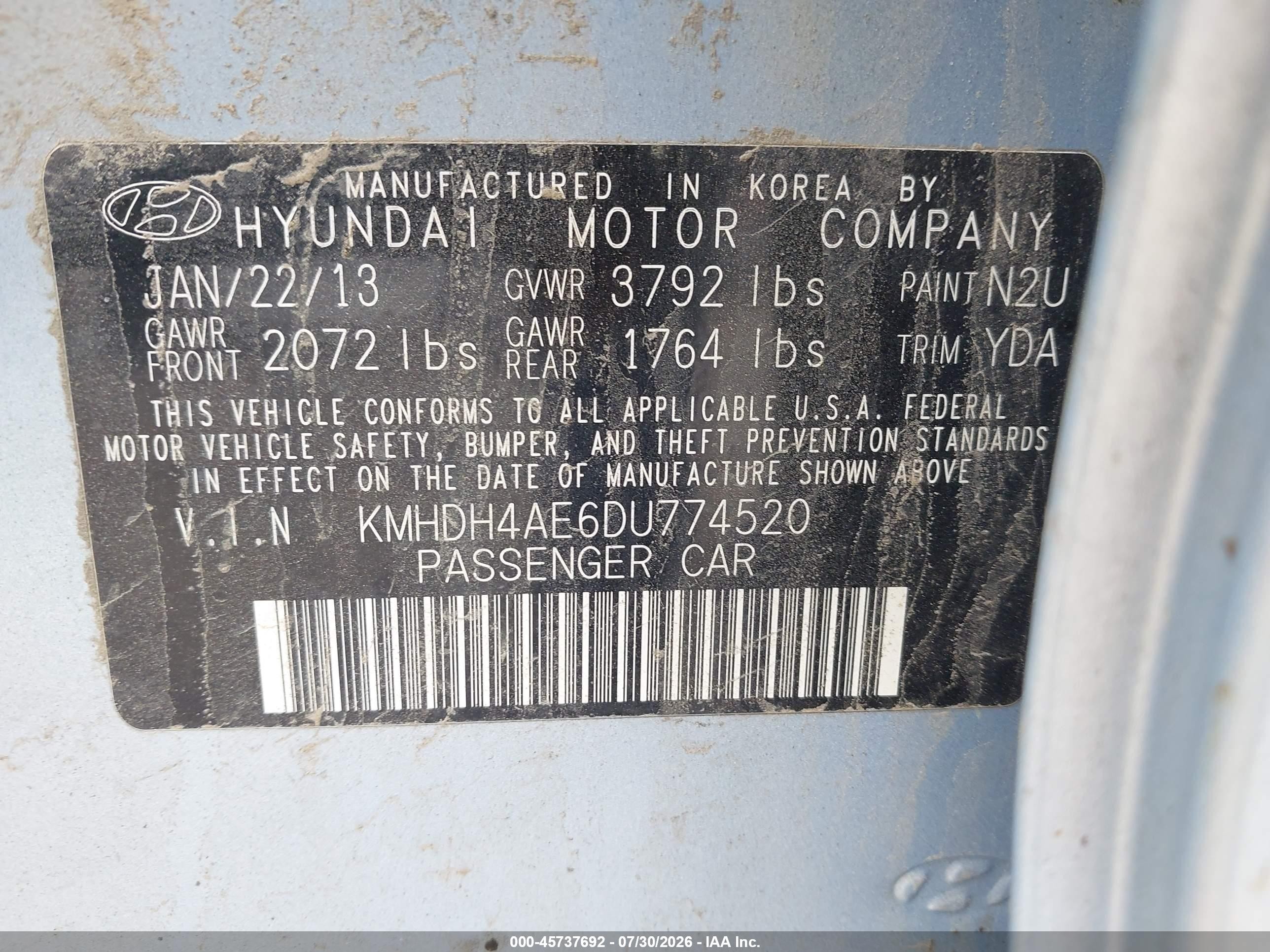 2013 Hyundai Elantra Gls Light Blue vin: KMHDH4AE6DU774520