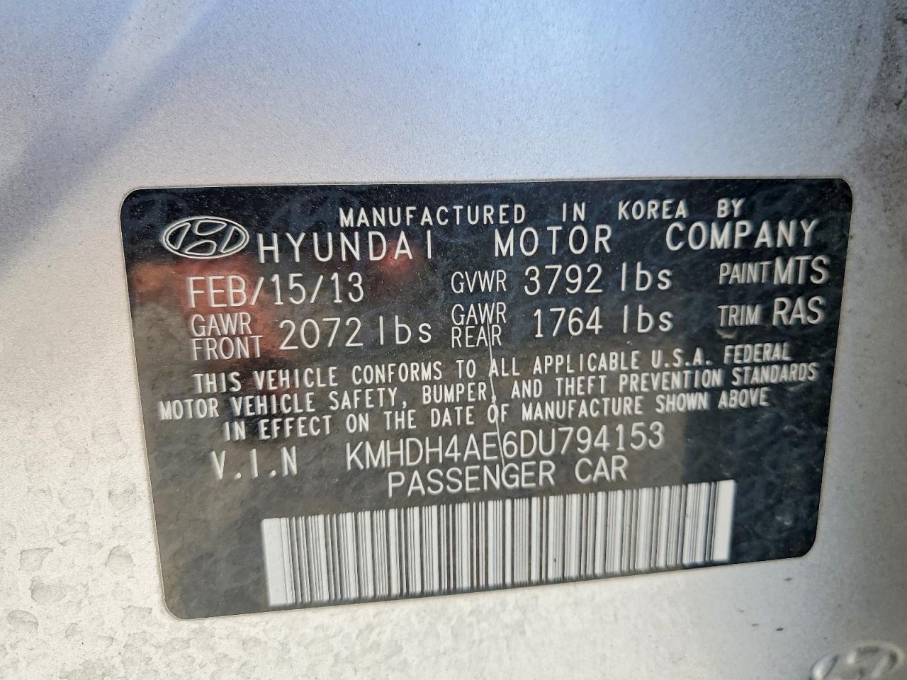 2013 Hyundai Elantra Gls Gray vin: KMHDH4AE6DU794153