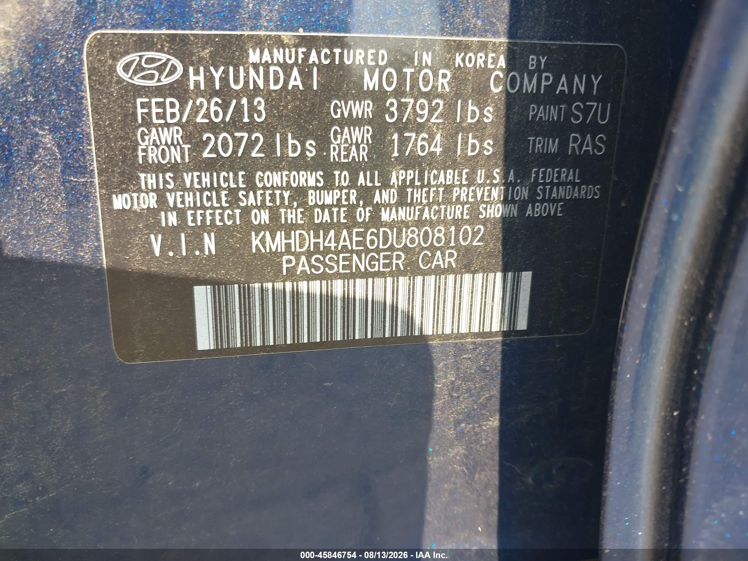 2013 Hyundai Elantra Gls Черный vin: KMHDH4AE6DU808102