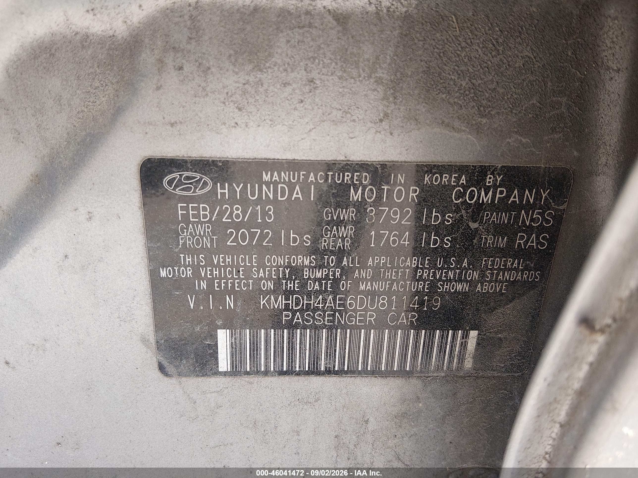 2013 Hyundai Elantra Gls Gray vin: KMHDH4AE6DU811419