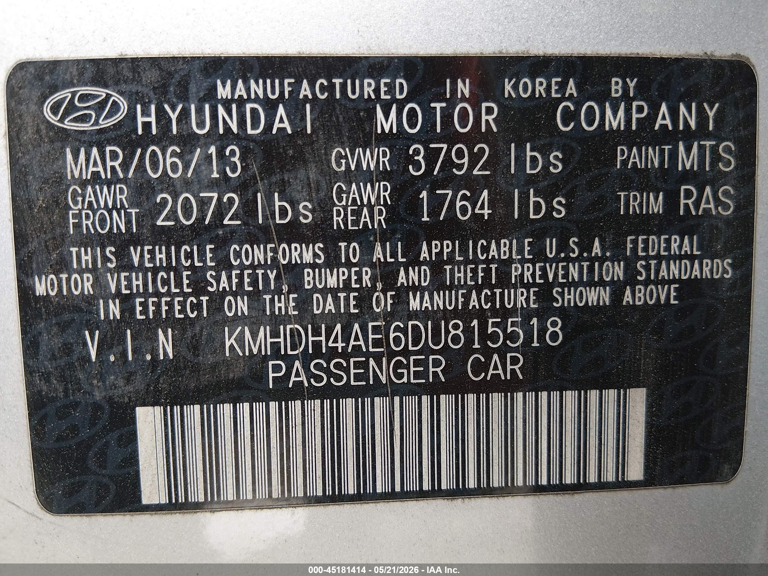 2013 Hyundai Elantra Gls Silver vin: KMHDH4AE6DU815518