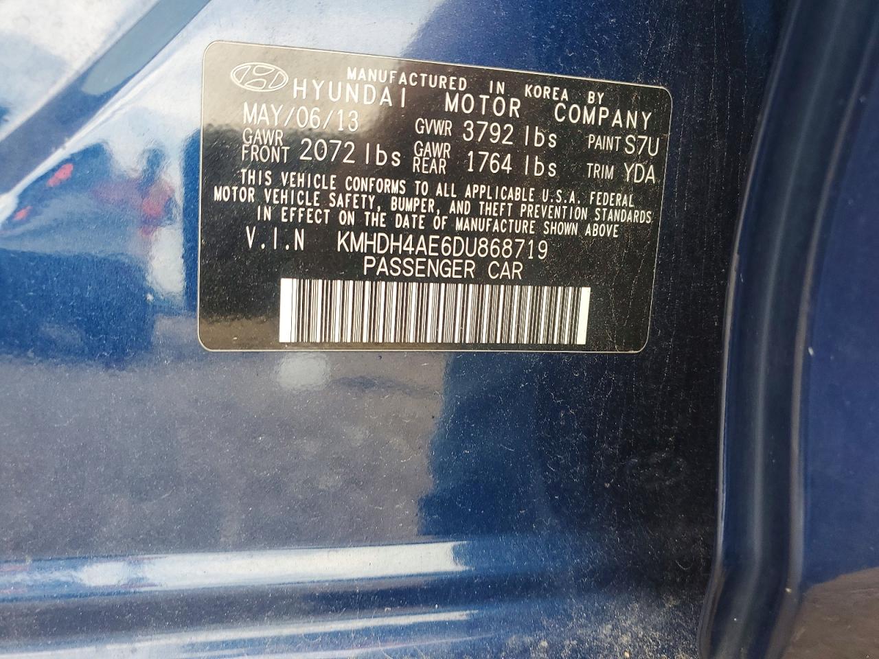 2013 Hyundai Elantra Gls Blue vin: KMHDH4AE6DU868719
