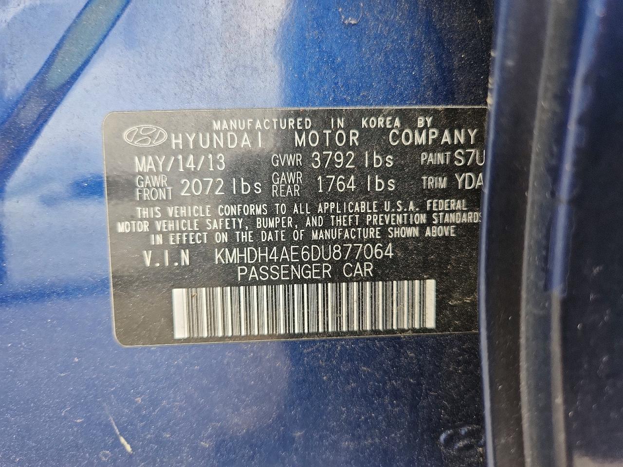 2013 Hyundai Elantra Gls Blue vin: KMHDH4AE6DU877064