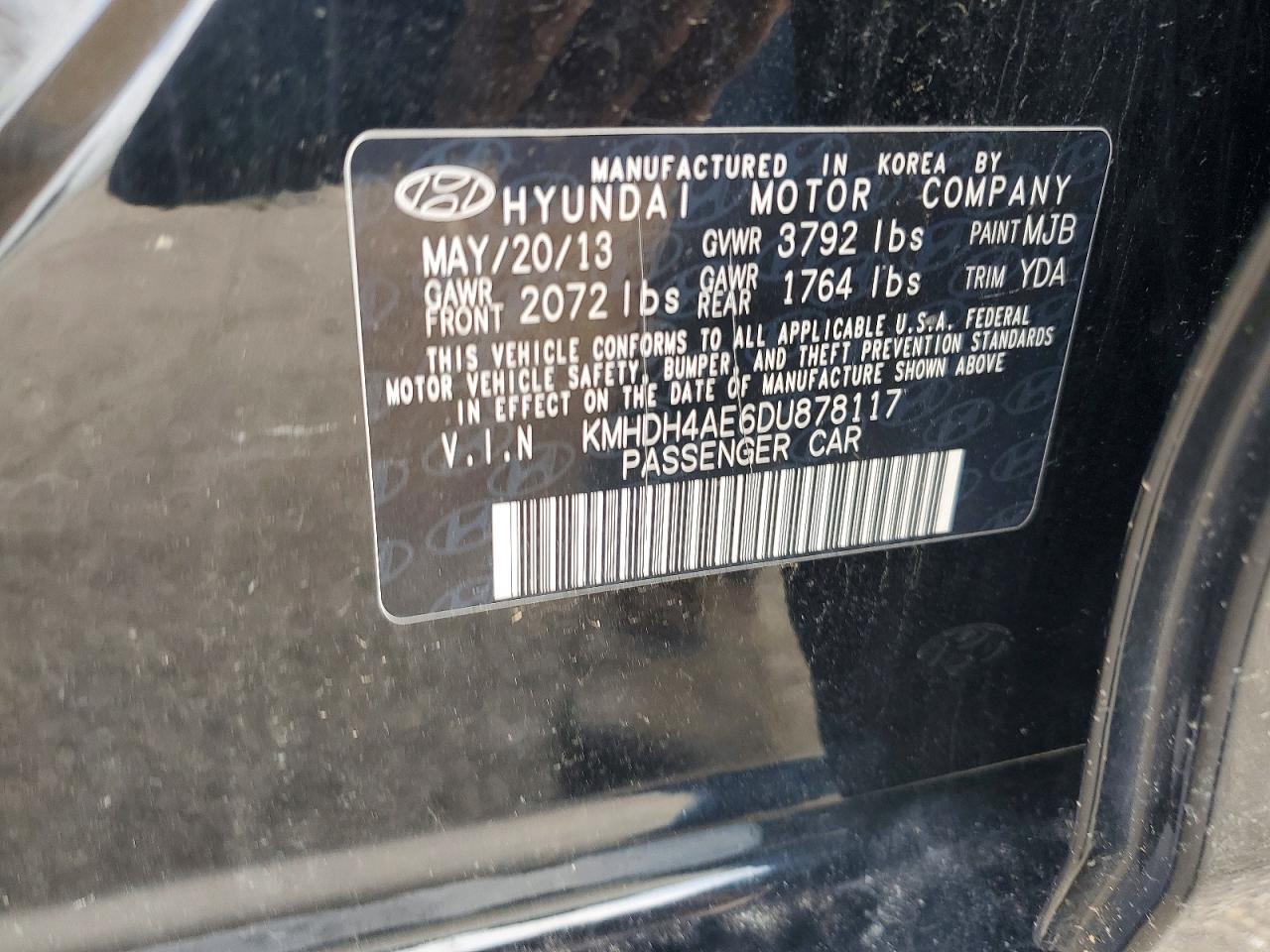 2013 Hyundai Elantra Gls Black vin: KMHDH4AE6DU878117