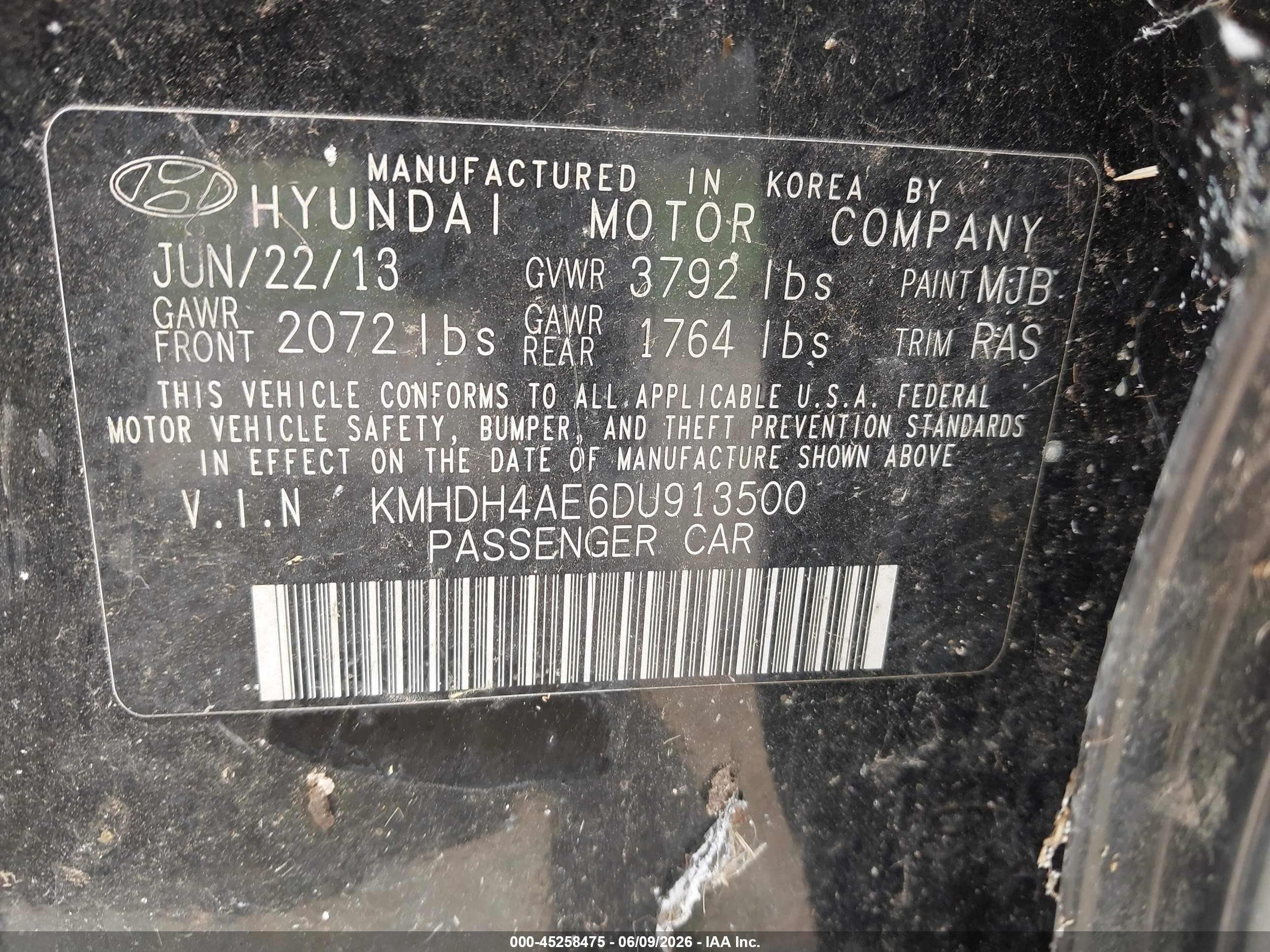 2013 Hyundai Elantra Gls Black vin: KMHDH4AE6DU913500