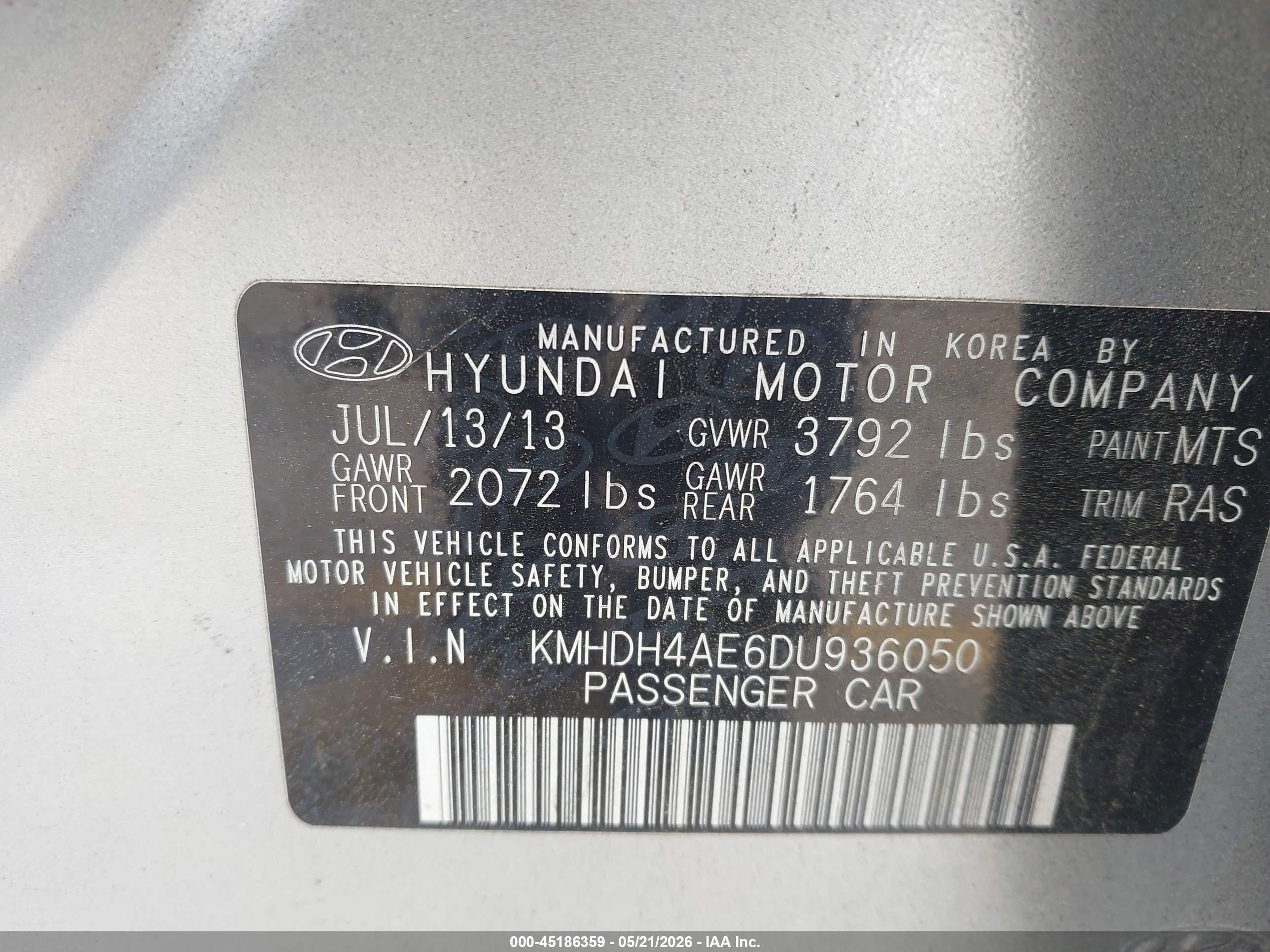 2013 Hyundai Elantra Gls Silver vin: KMHDH4AE6DU936050