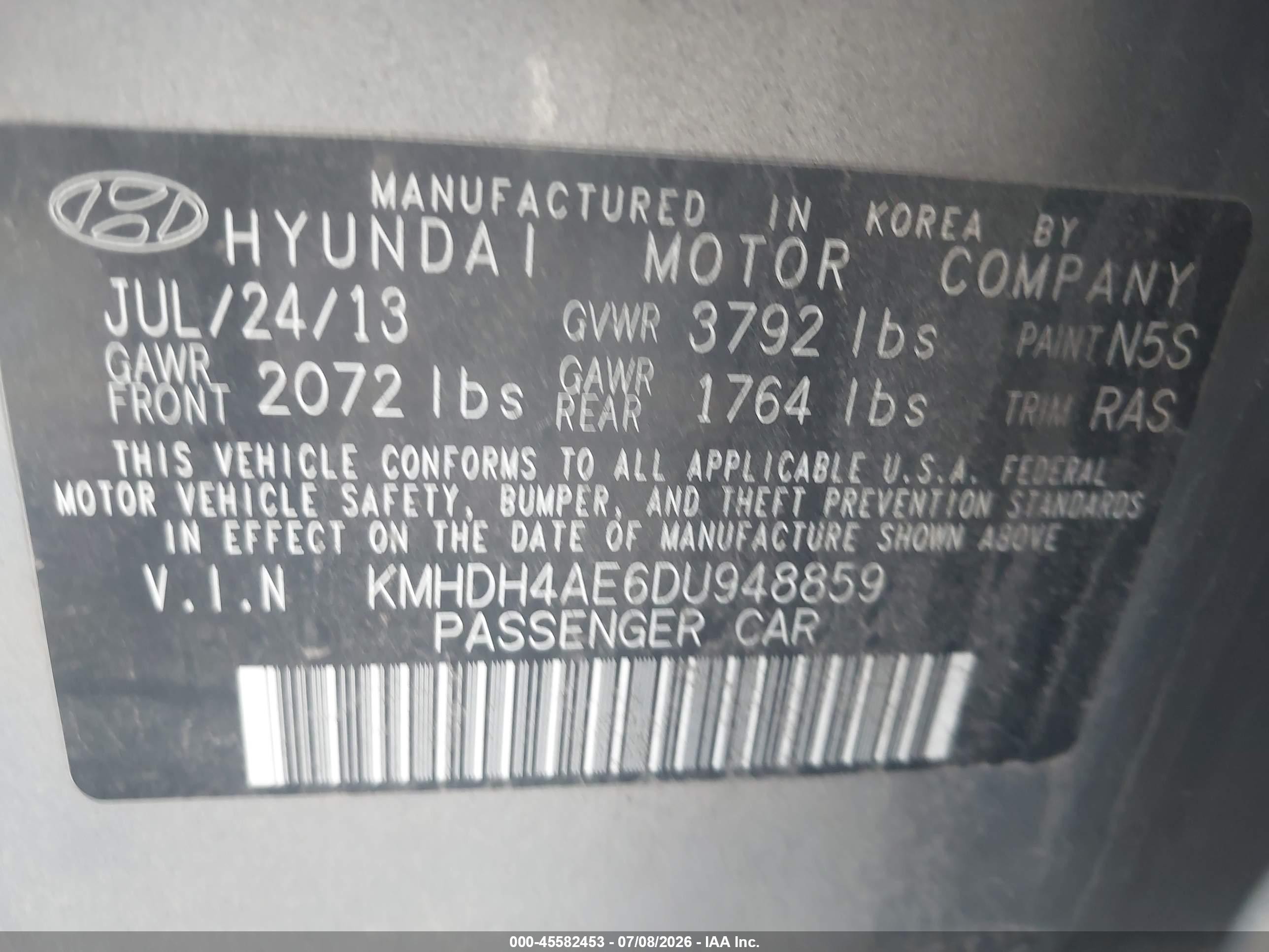 2013 Hyundai Elantra Gls Серебряный vin: KMHDH4AE6DU948859