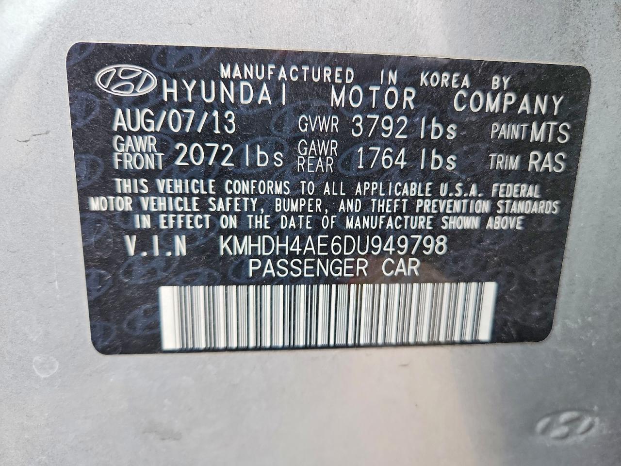 2013 Hyundai Elantra Gls Silver vin: KMHDH4AE6DU949798