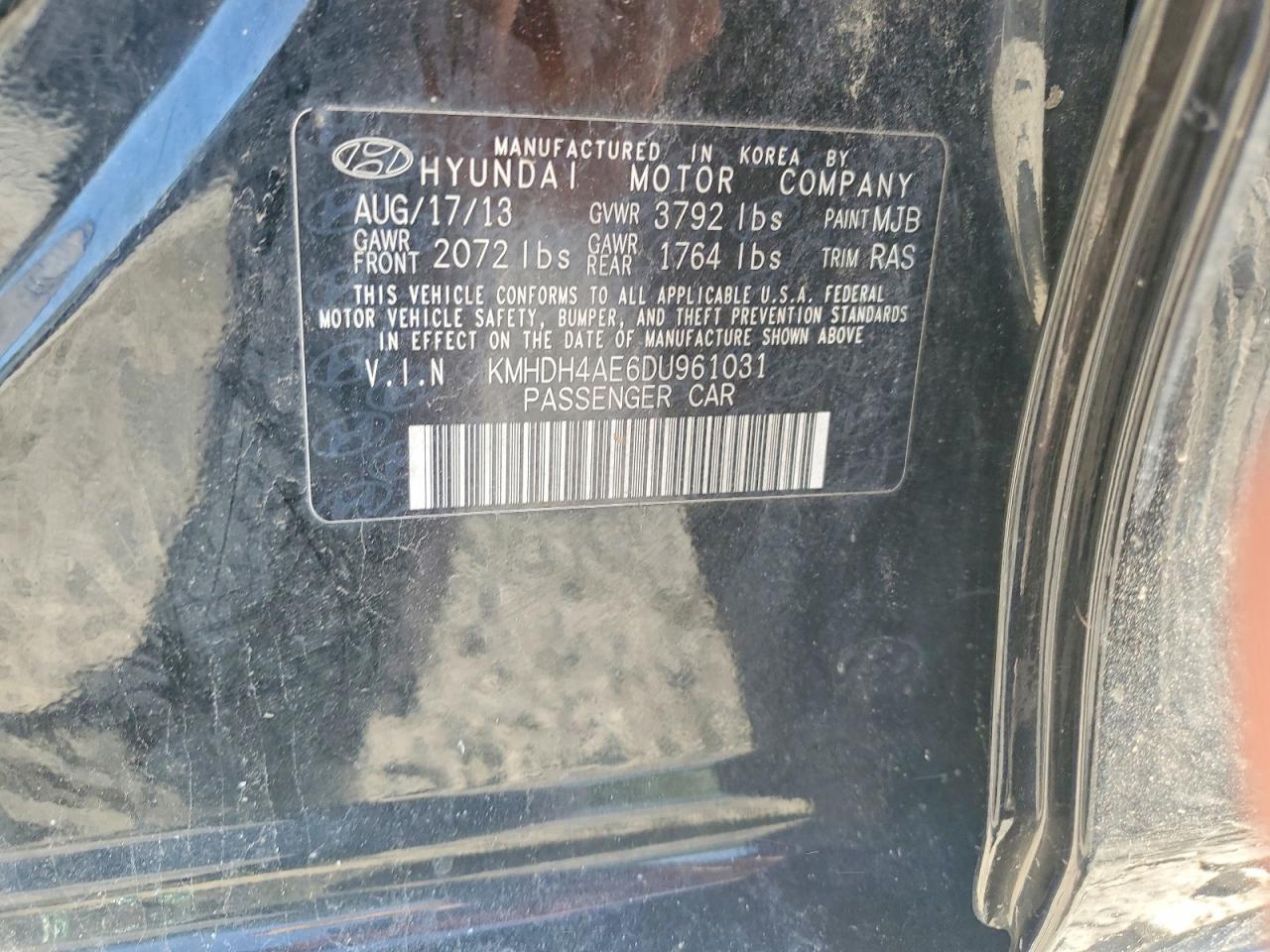 2013 Hyundai Elantra Gls Black vin: KMHDH4AE6DU961031