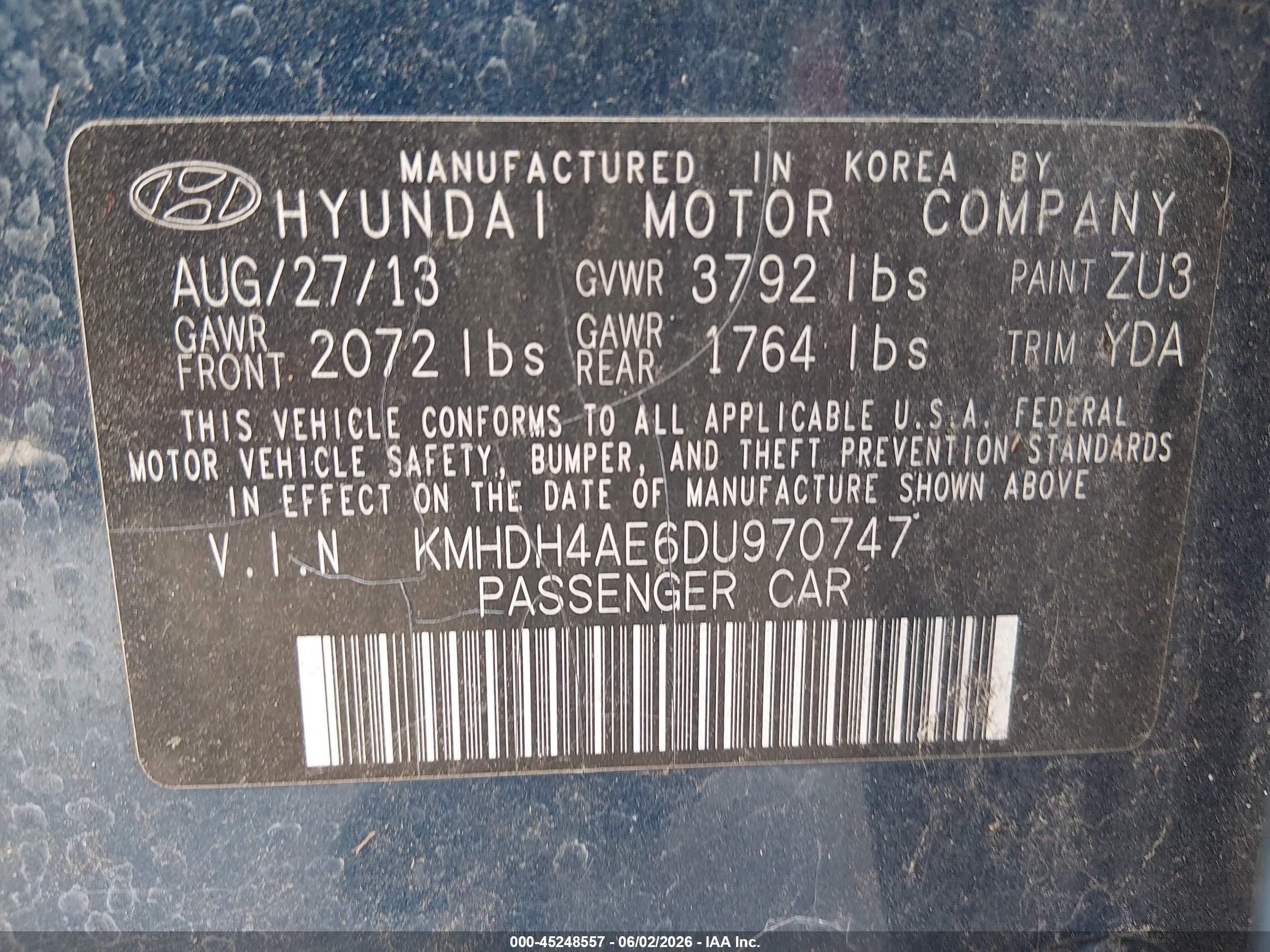 2013 Hyundai Elantra Gls Blue vin: KMHDH4AE6DU970747