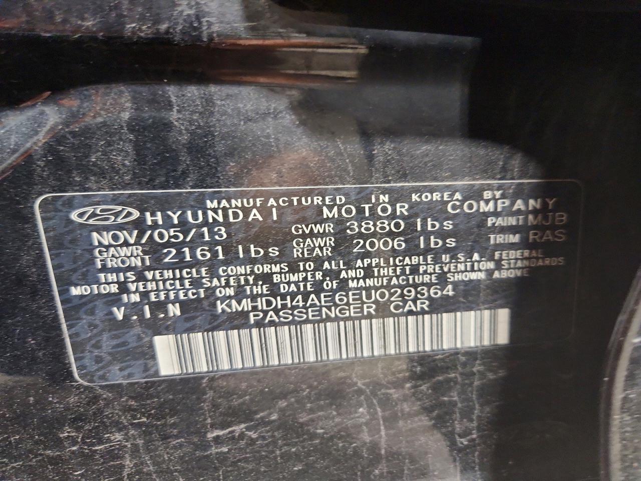 2014 Hyundai Elantra Se Black vin: KMHDH4AE6EU029364