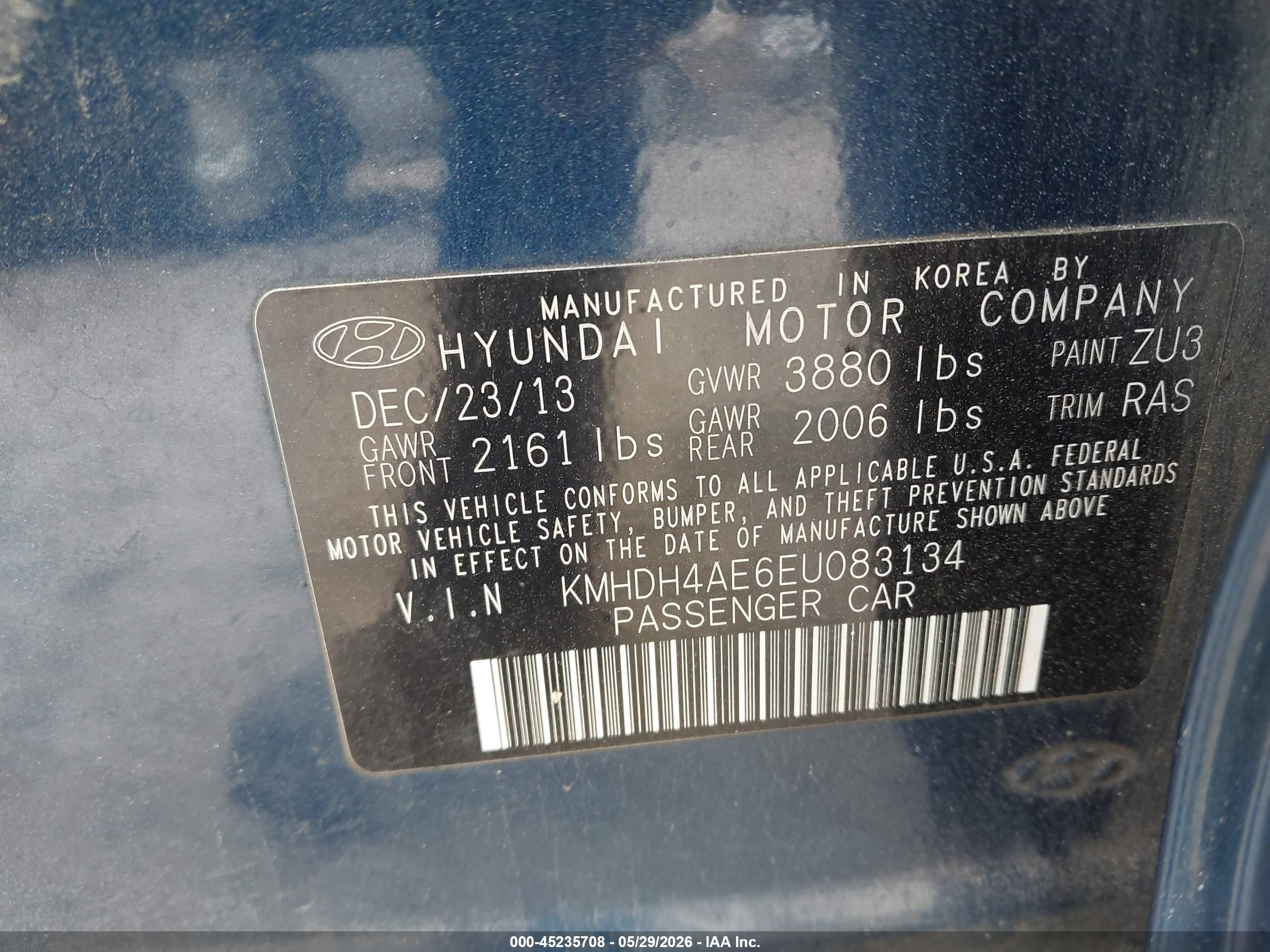 2014 Hyundai Elantra Se Синий vin: KMHDH4AE6EU083134