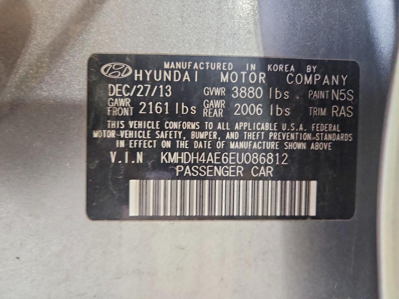 2014 Hyundai Elantra Se Silver vin: KMHDH4AE6EU086812