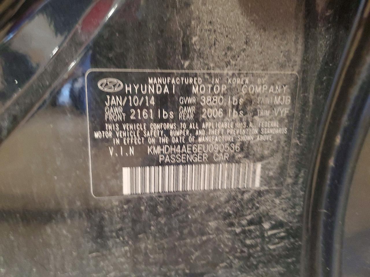 2014 Hyundai Elantra Se Black vin: KMHDH4AE6EU090536