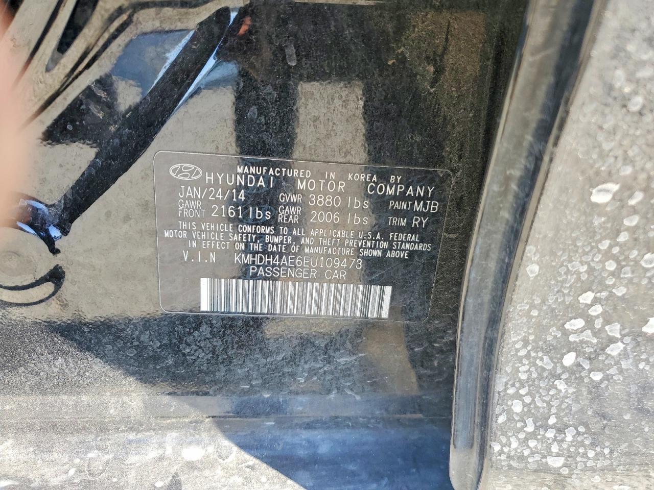 2014 Hyundai Elantra Limited Черный vin: KMHDH4AE6EU109473