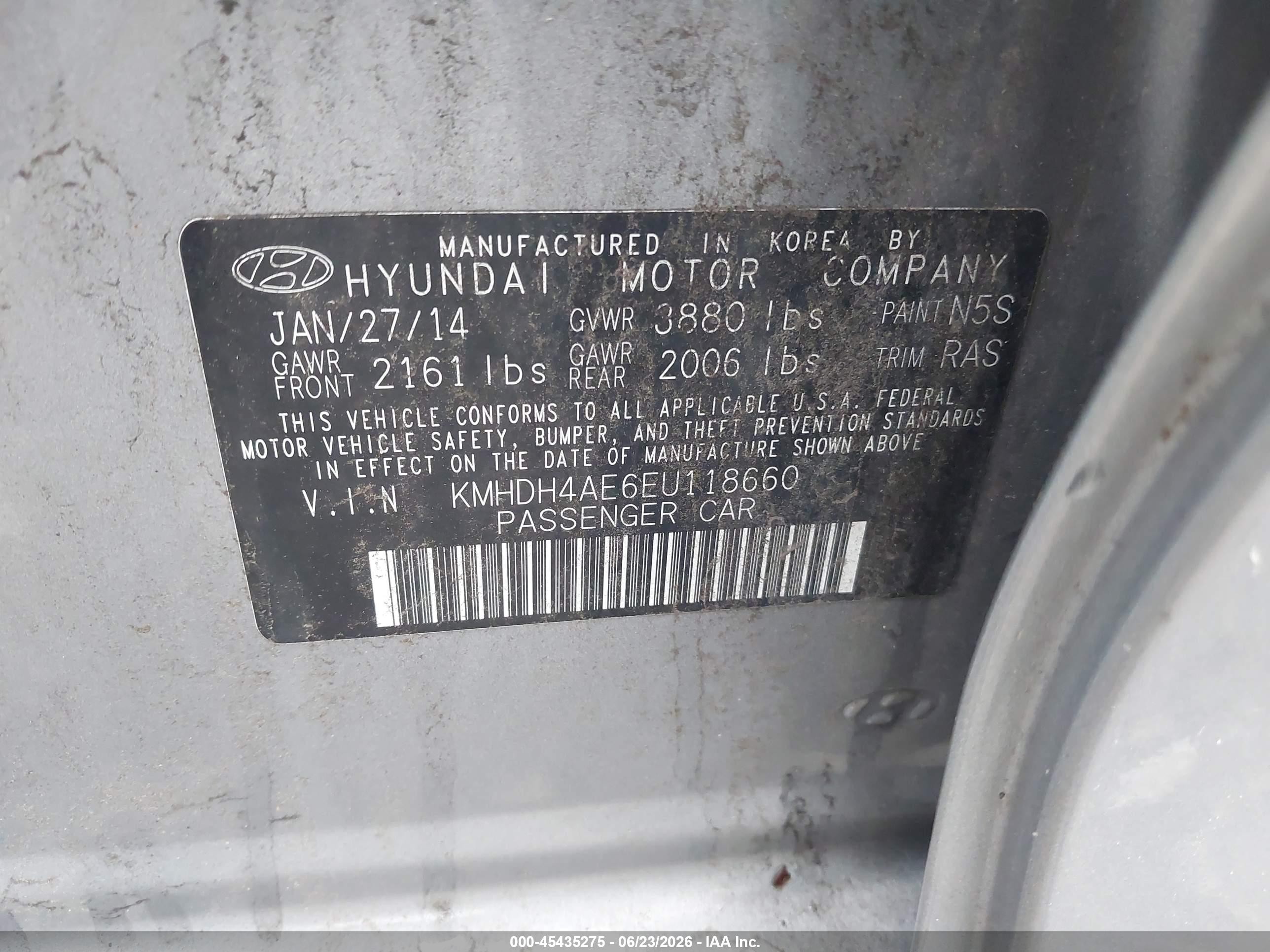2014 Hyundai Elantra Se Gray vin: KMHDH4AE6EU118660
