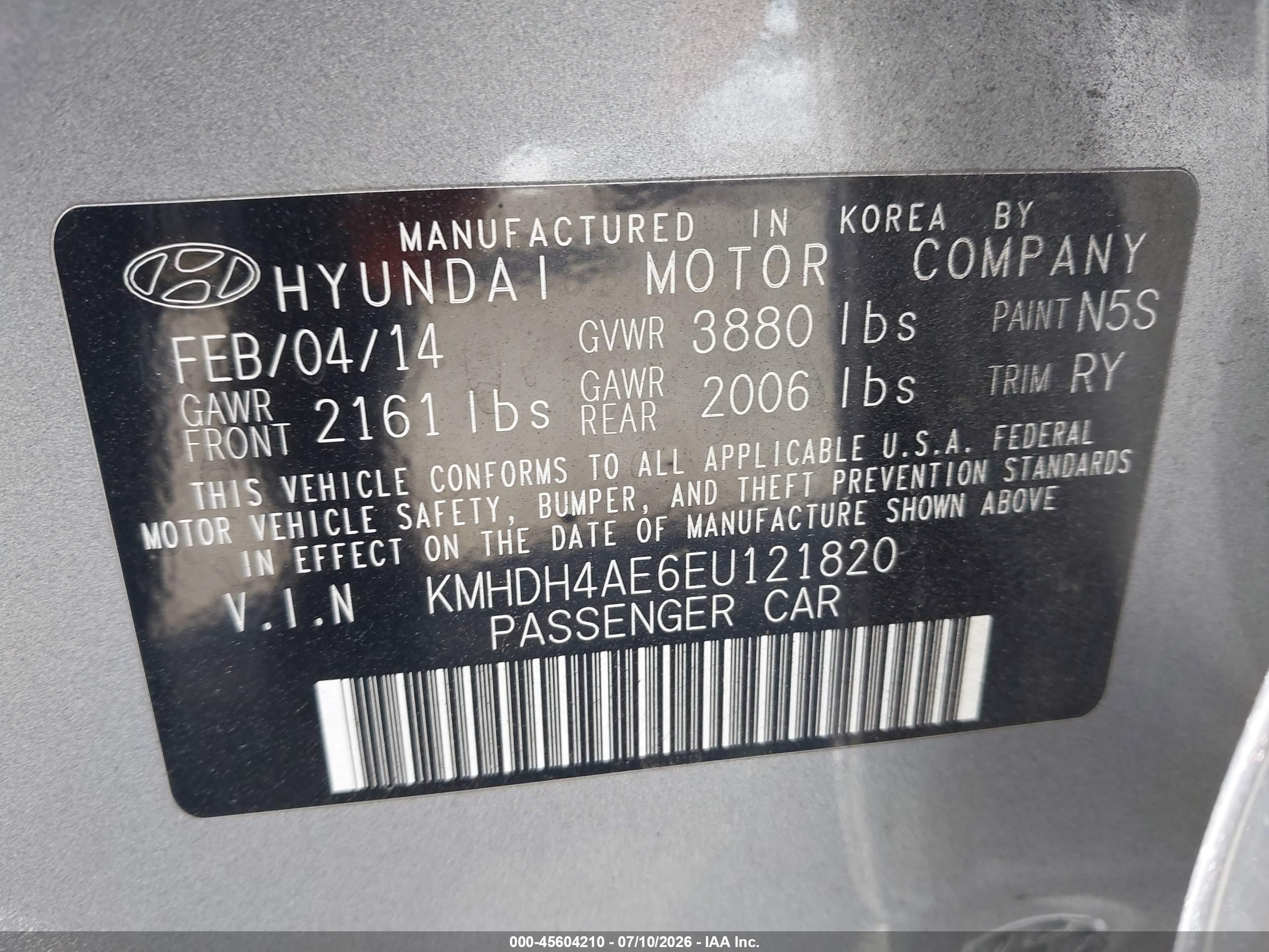 2014 Hyundai Elantra Limited Silver vin: KMHDH4AE6EU121820