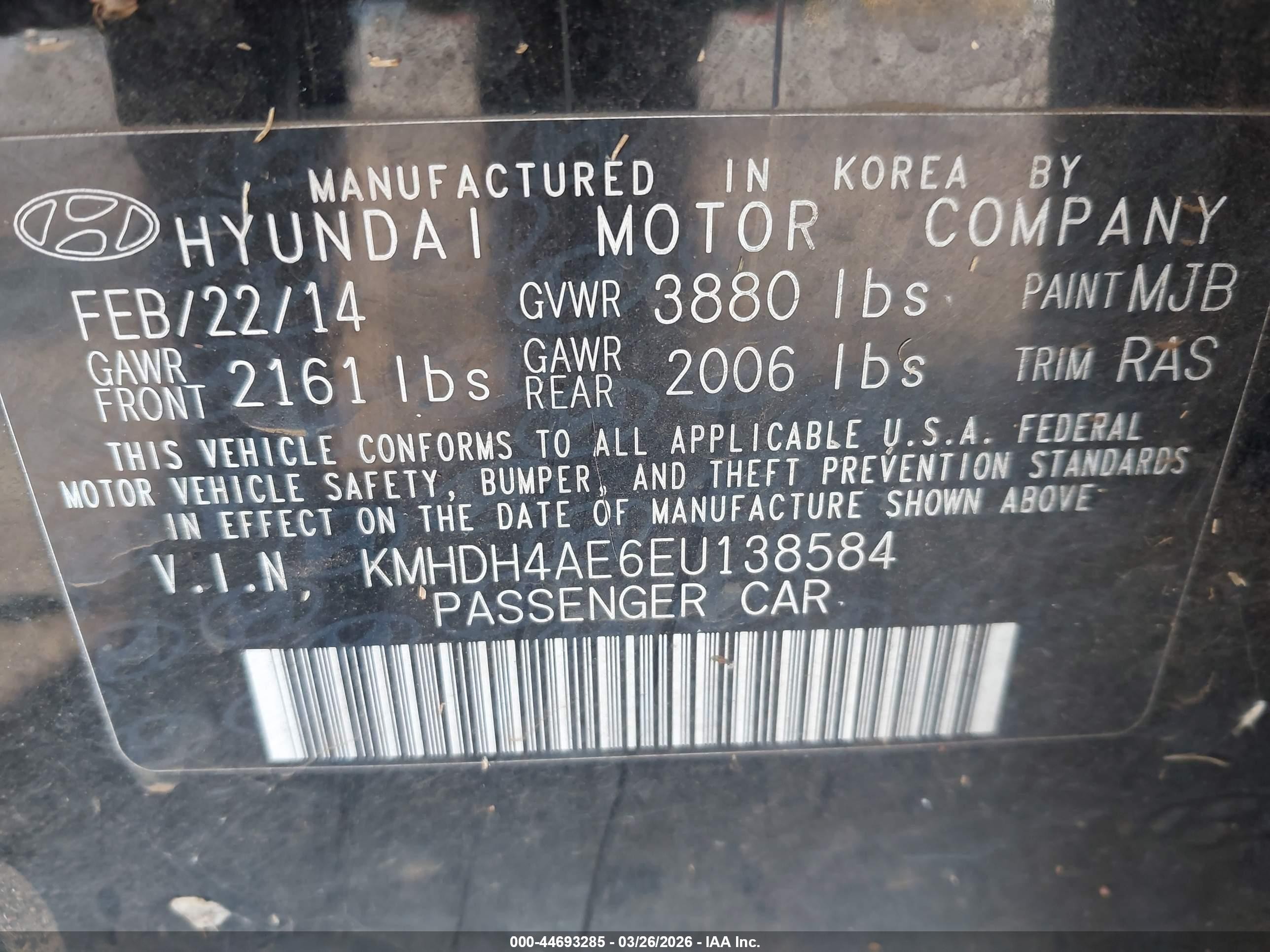 2014 Hyundai Elantra Se Black vin: KMHDH4AE6EU138584