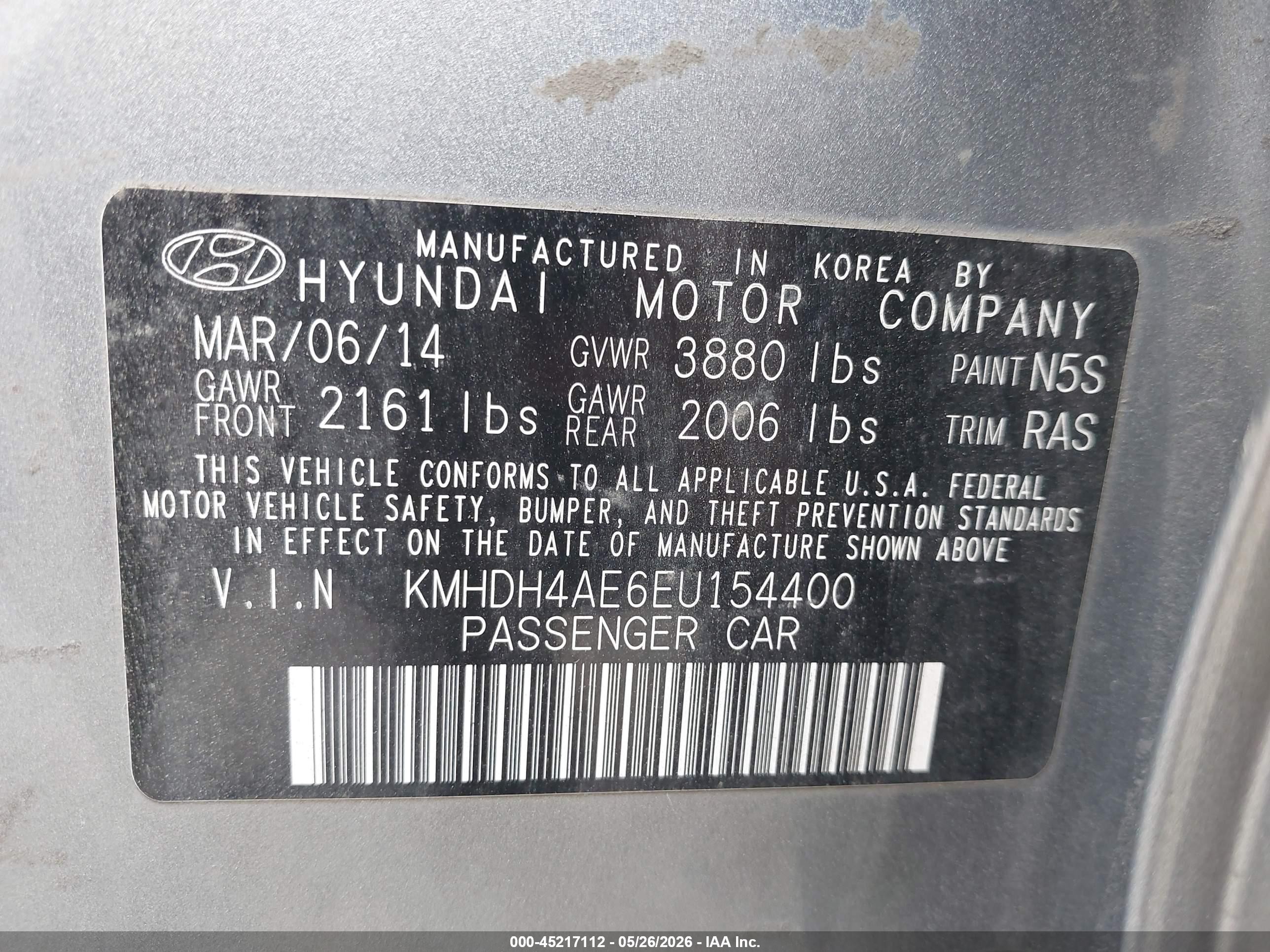 2014 Hyundai Elantra Se Gray vin: KMHDH4AE6EU154400