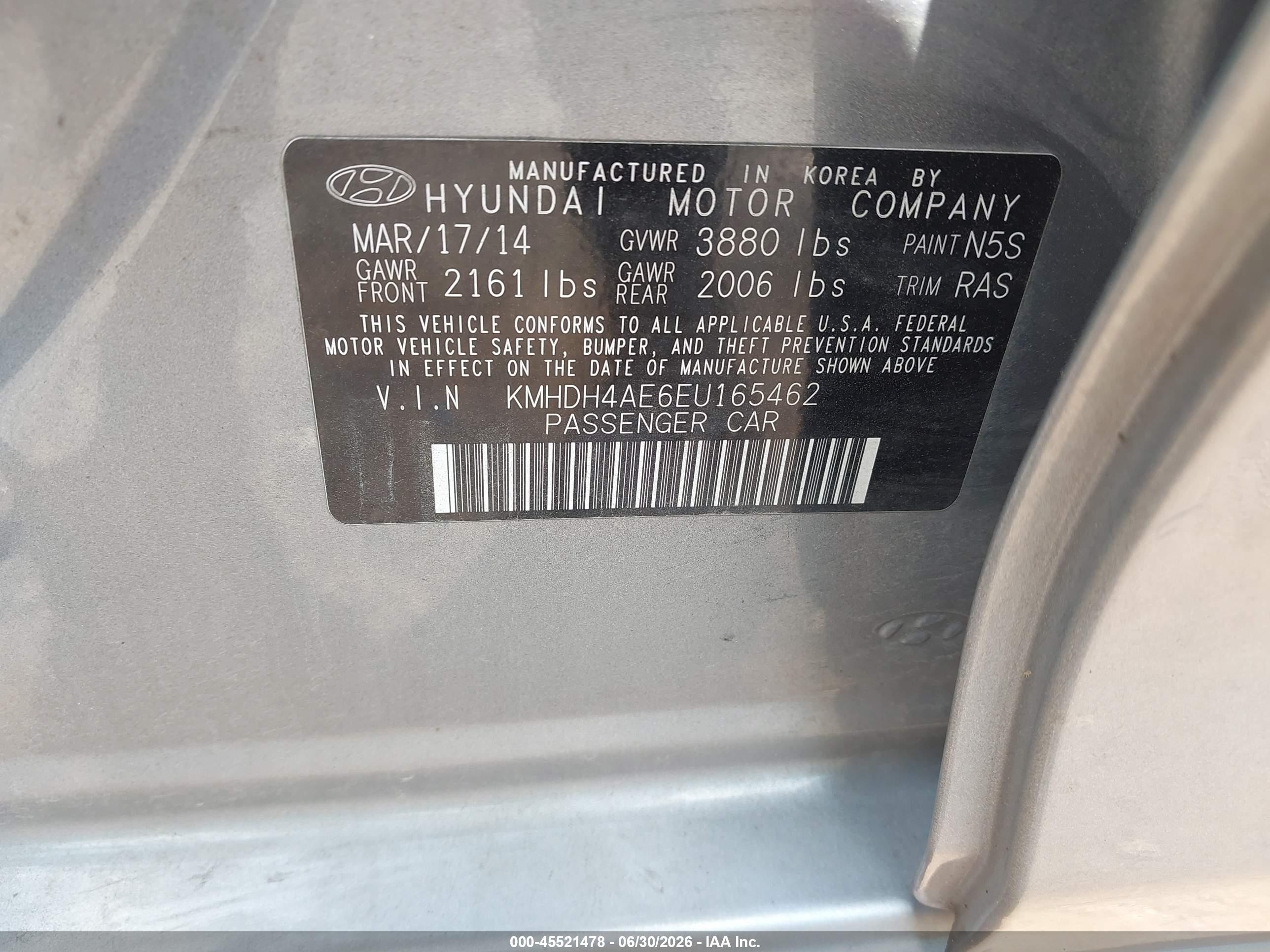 2014 Hyundai Elantra Se Gray vin: KMHDH4AE6EU165462