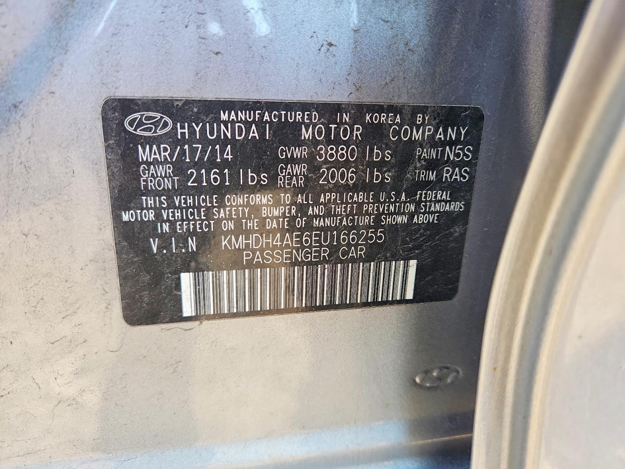 2014 Hyundai Elantra Se Silver vin: KMHDH4AE6EU166255