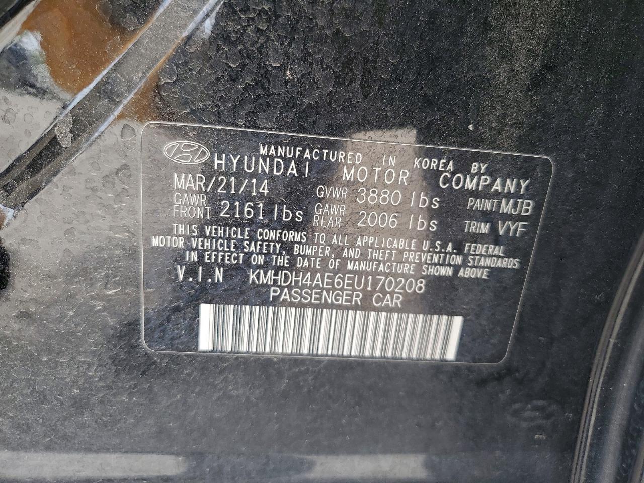2014 Hyundai Elantra Se Black vin: KMHDH4AE6EU170208
