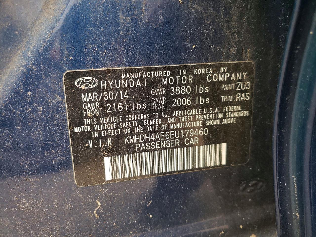 2014 Hyundai Elantra Se Синий vin: KMHDH4AE6EU179460