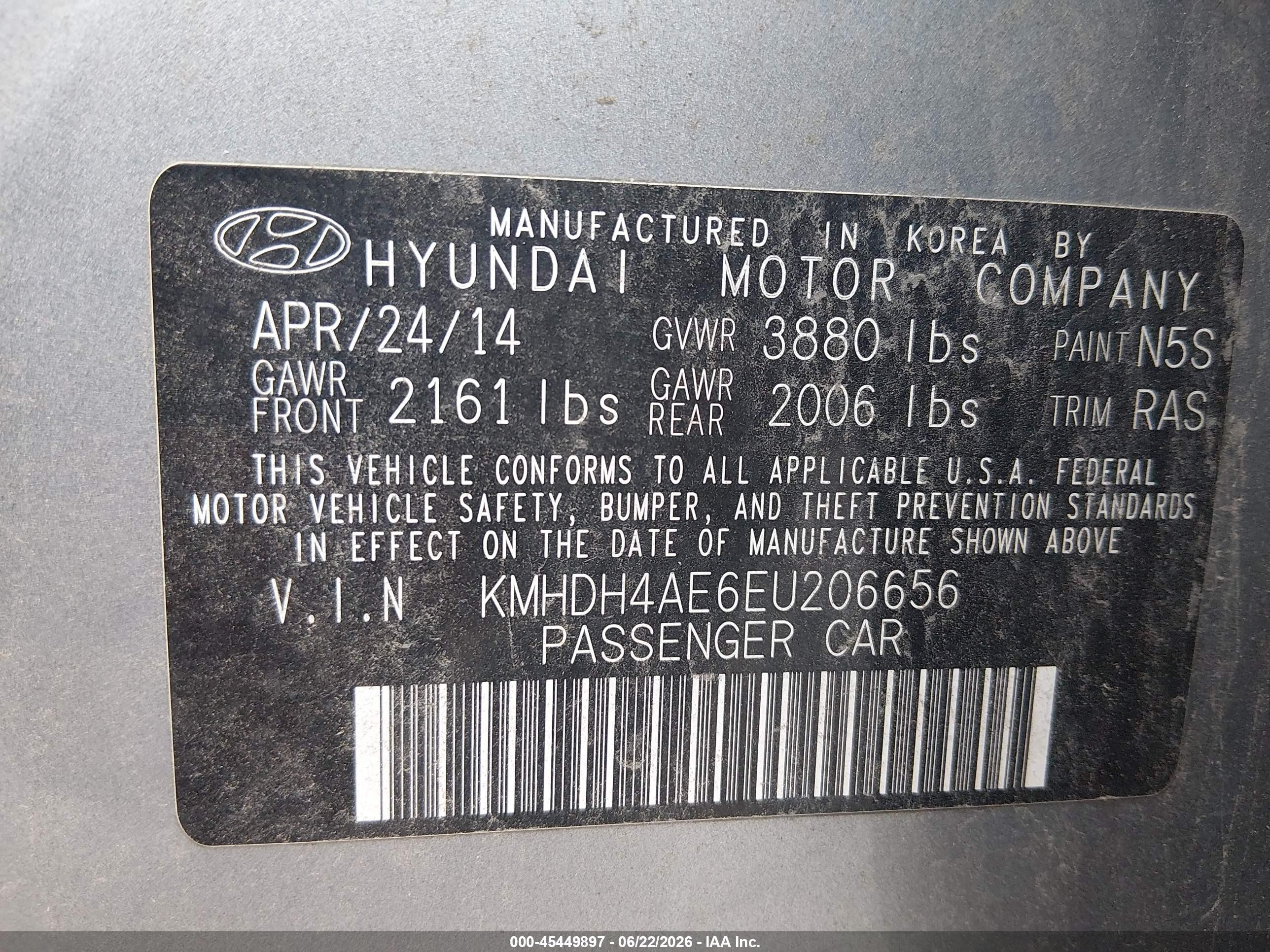 2014 Hyundai Elantra Se Silver vin: KMHDH4AE6EU206656