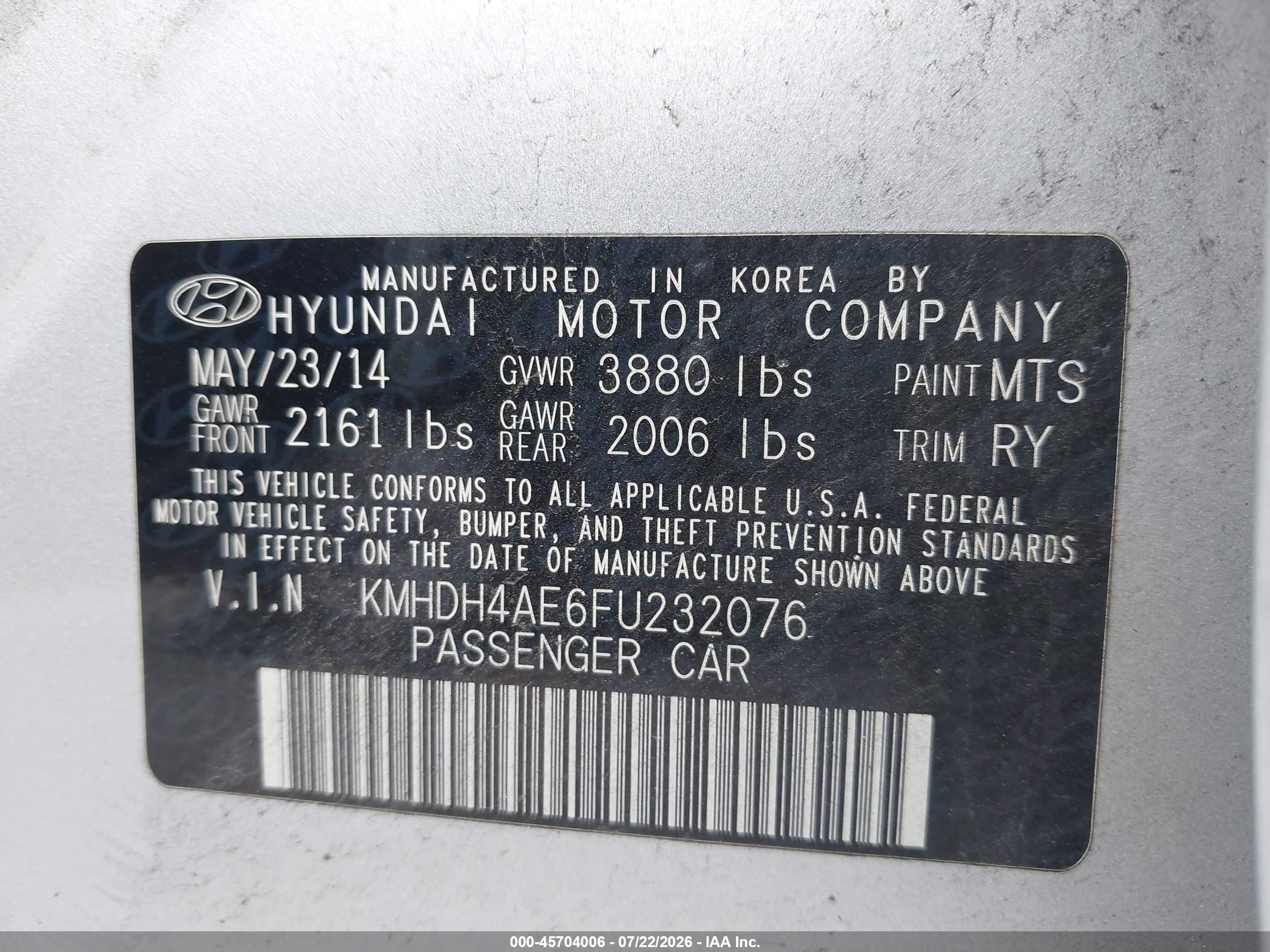 2015 Hyundai Elantra Se Silver vin: KMHDH4AE6FU232076