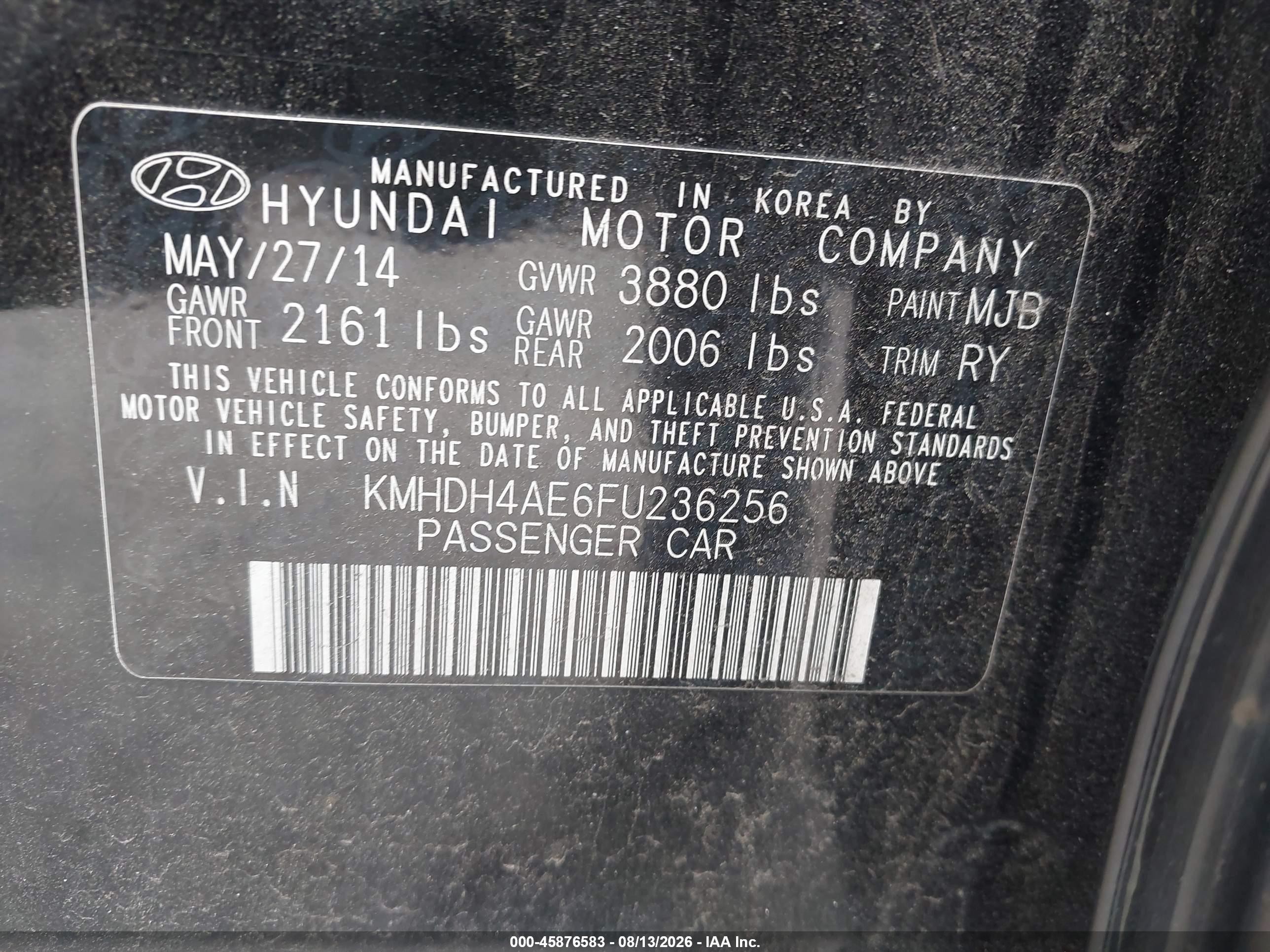 2015 Hyundai Elantra Se Black vin: KMHDH4AE6FU236256