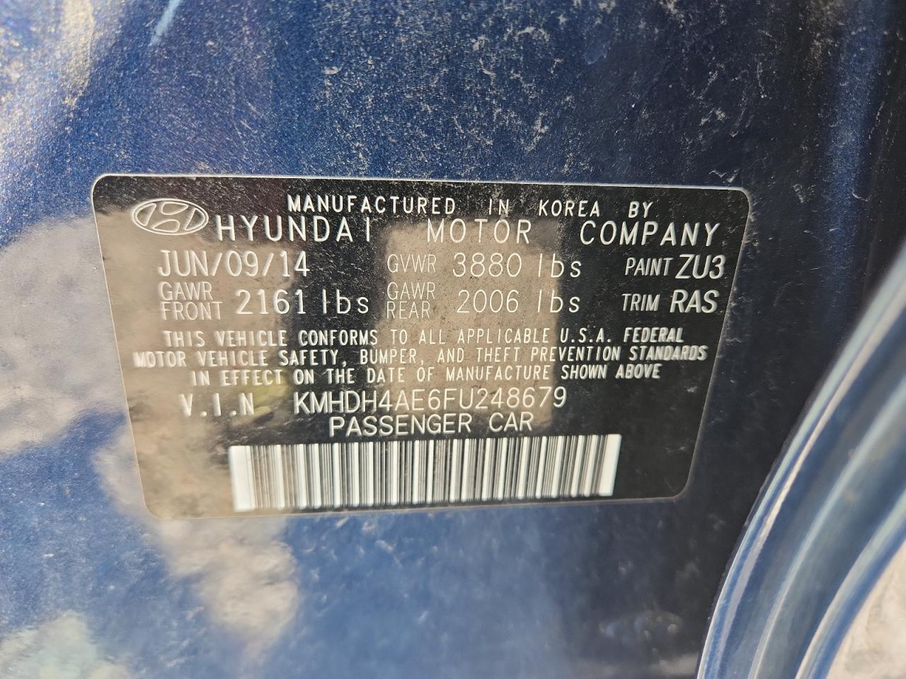 2015 Hyundai Elantra Se Синий vin: KMHDH4AE6FU248679