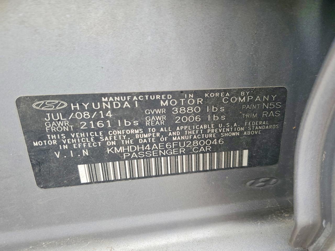2015 Hyundai Elantra Se Серый vin: KMHDH4AE6FU280046
