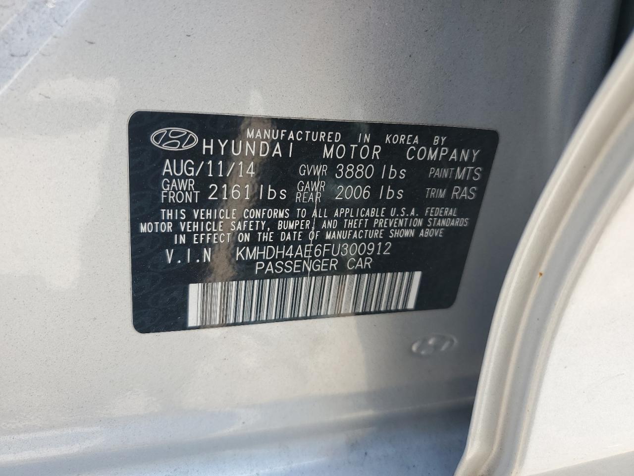 2015 Hyundai Elantra Se Silver vin: KMHDH4AE6FU300912