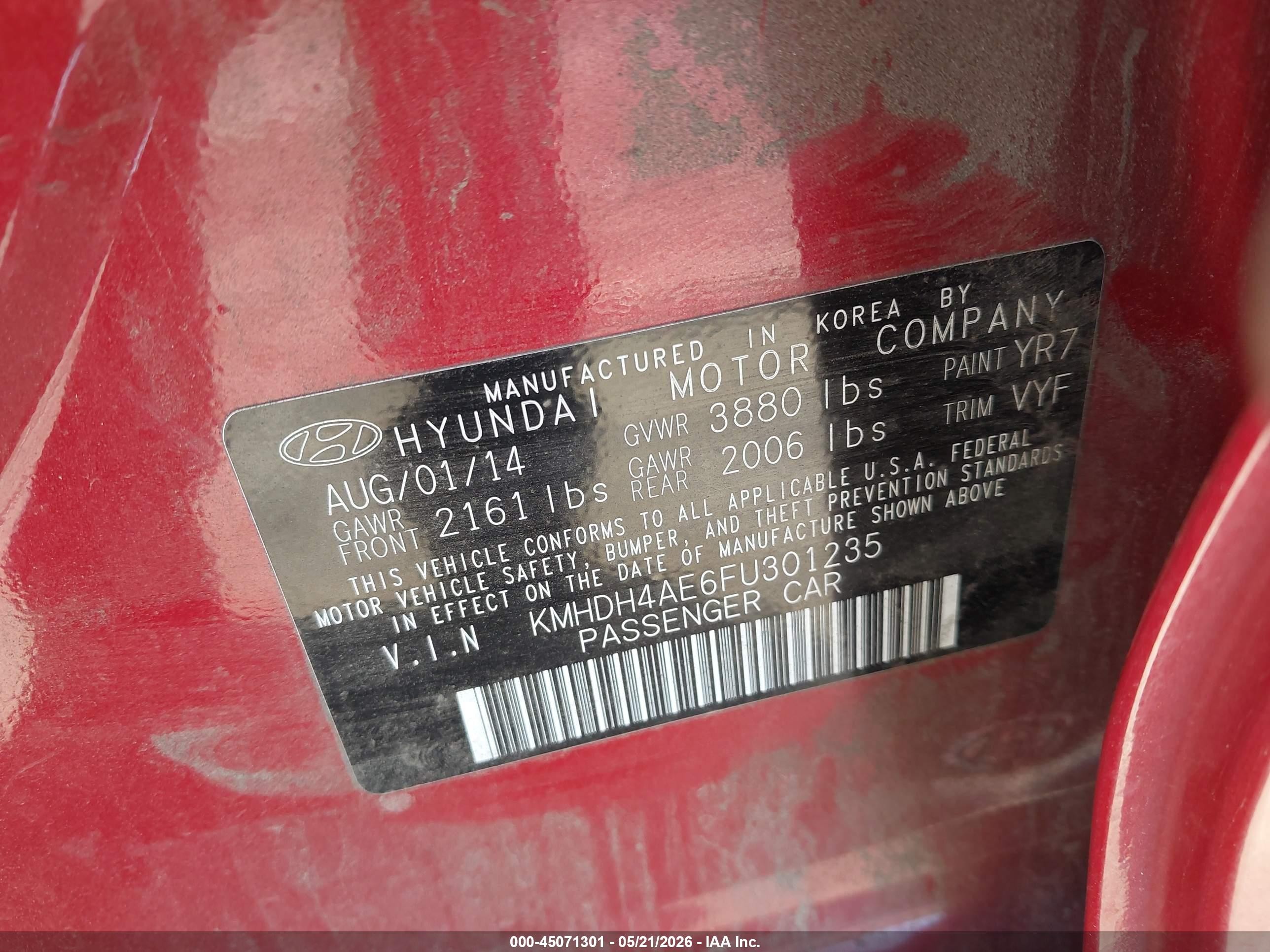 2015 Hyundai Elantra Limited (ulsan Plant) Red vin: KMHDH4AE6FU301235
