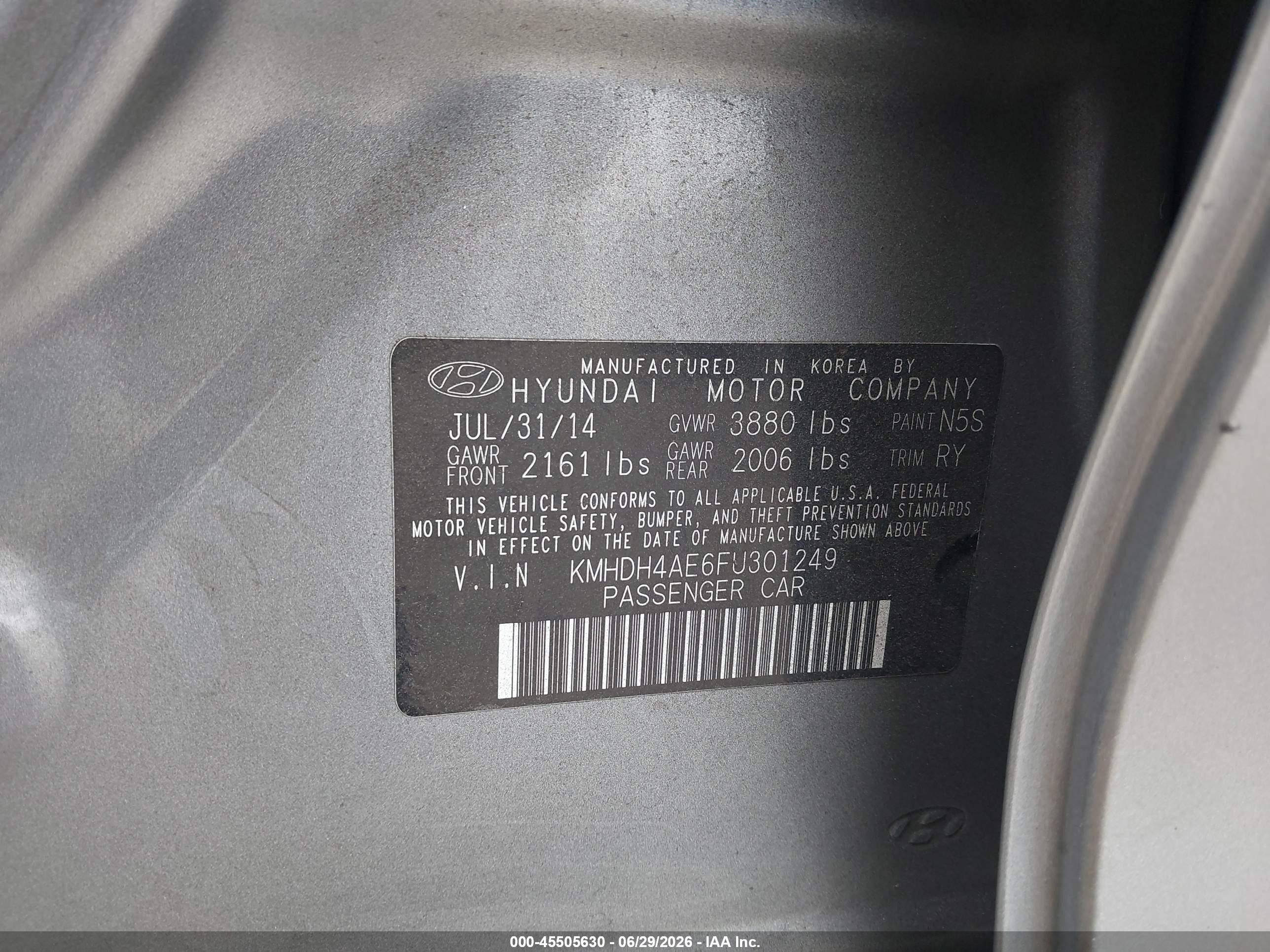 2015 Hyundai Elantra Limited Gray vin: KMHDH4AE6FU301249