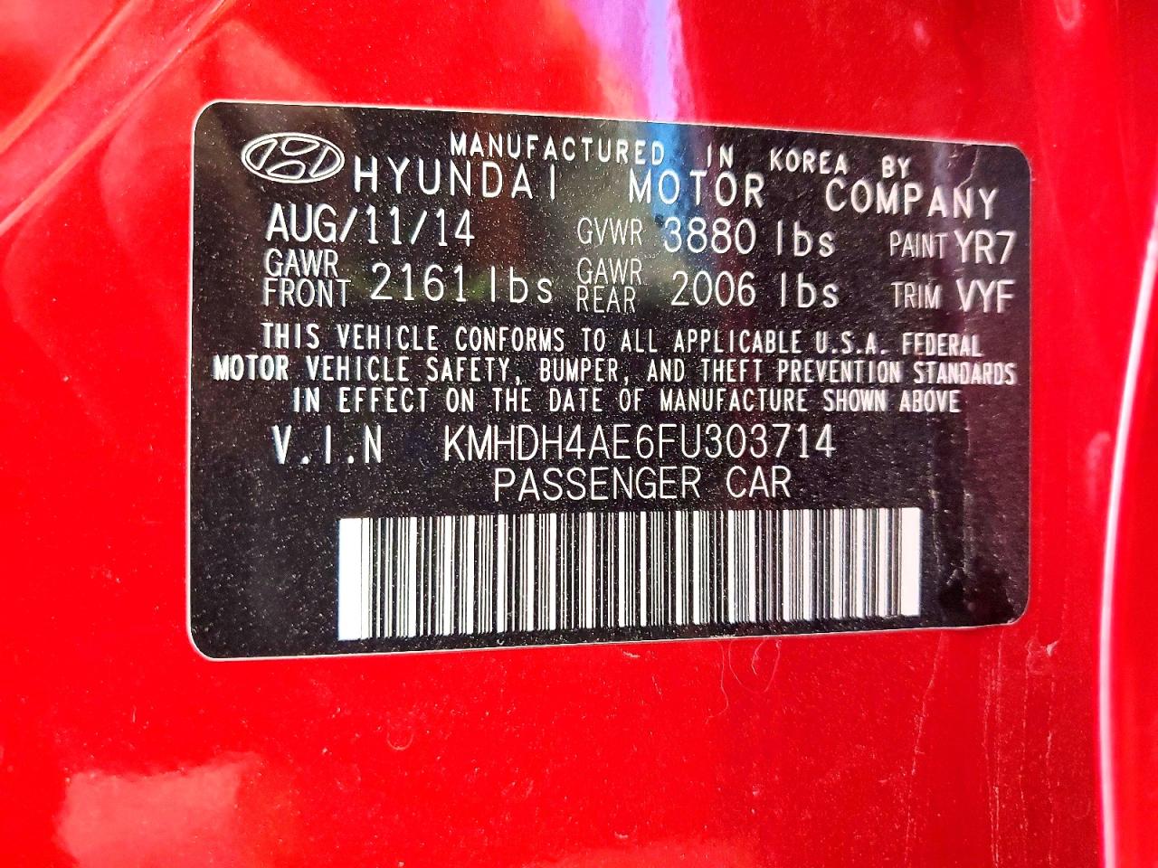 2015 Hyundai Elantra Limited Red vin: KMHDH4AE6FU303714