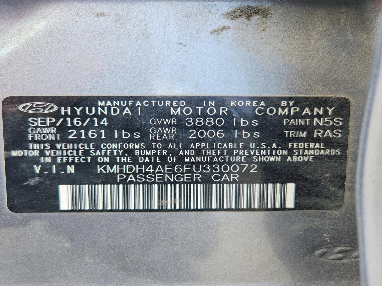 2015 Hyundai Elantra Se Silver vin: KMHDH4AE6FU330072