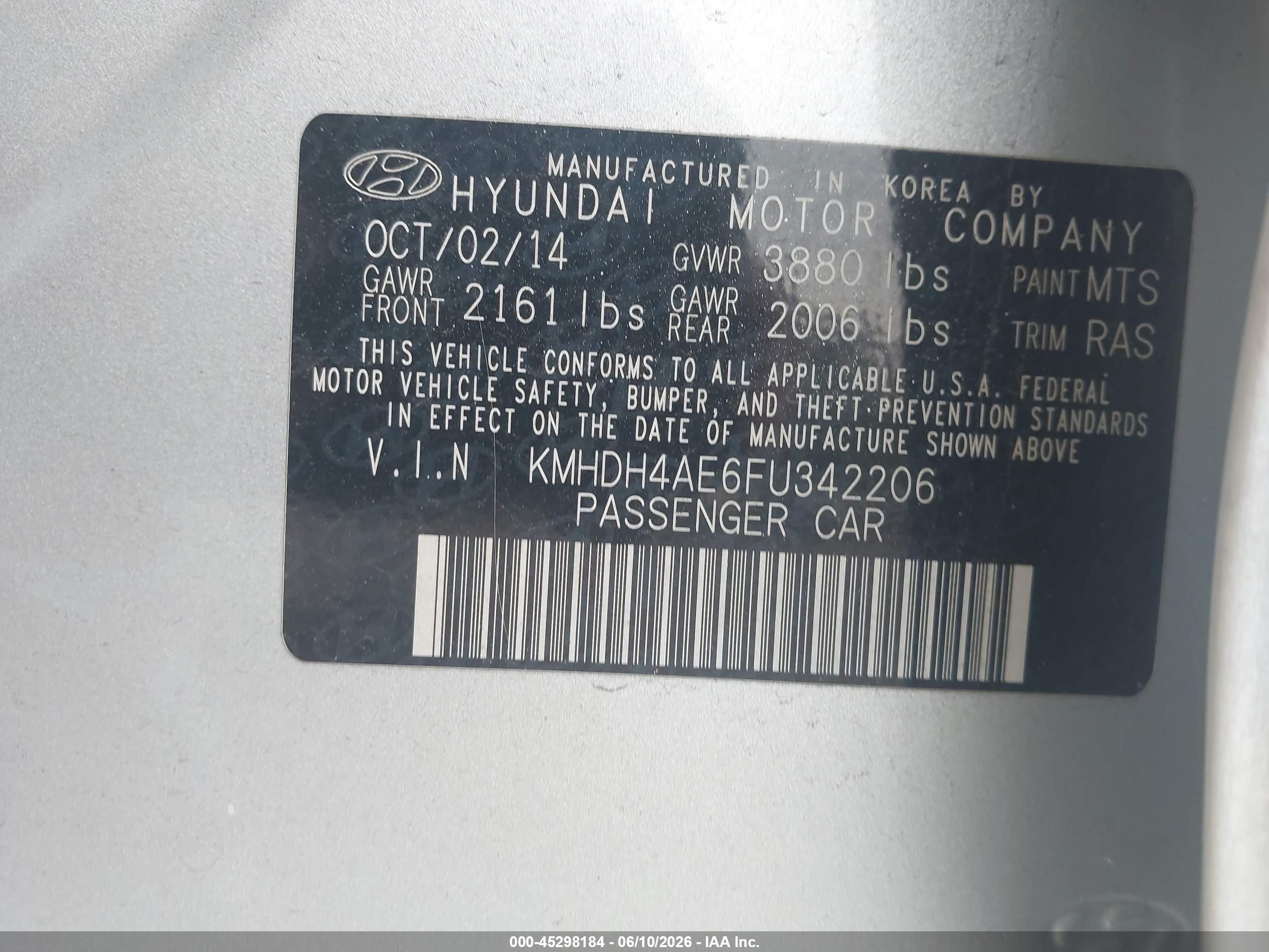 2015 Hyundai Elantra Se Gray vin: KMHDH4AE6FU342206