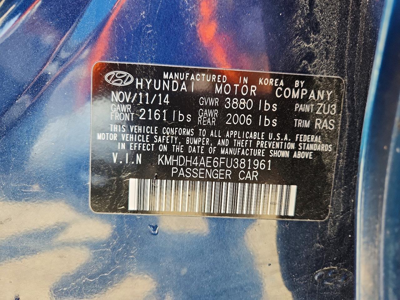 2015 Hyundai Elantra Se Blue vin: KMHDH4AE6FU381961