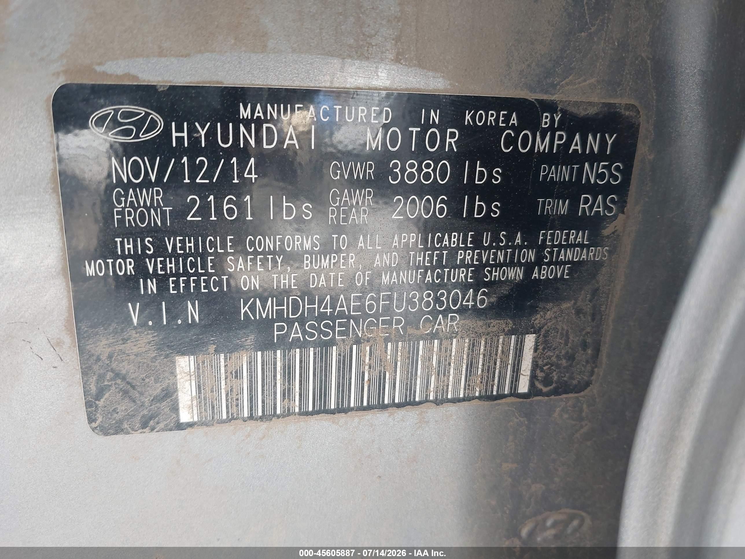 2015 Hyundai Elantra Se Серебряный vin: KMHDH4AE6FU383046