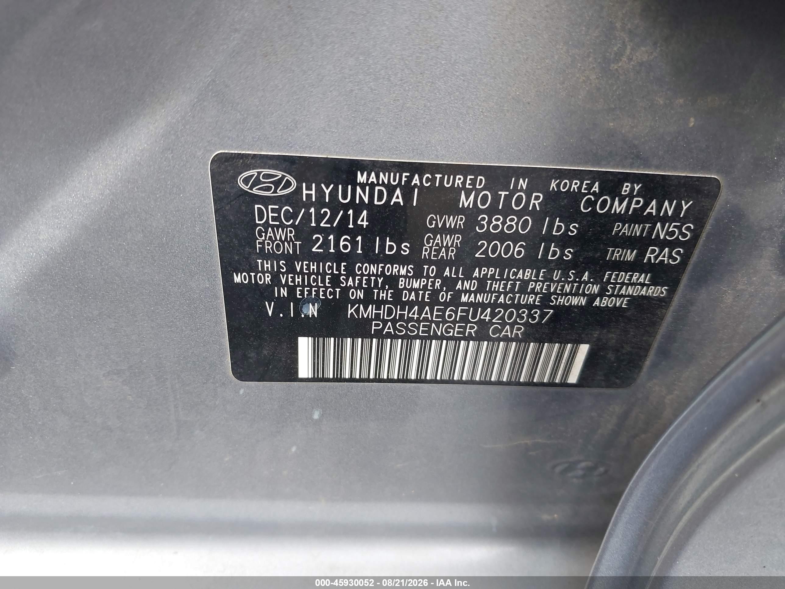 2015 Hyundai Elantra Se Silver vin: KMHDH4AE6FU420337