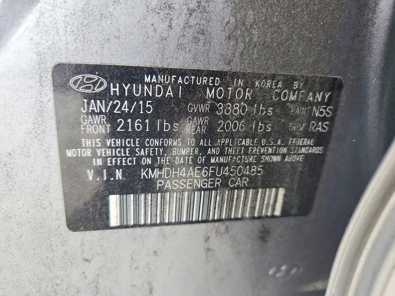 2015 Hyundai Elantra Se Silver vin: KMHDH4AE6FU450485