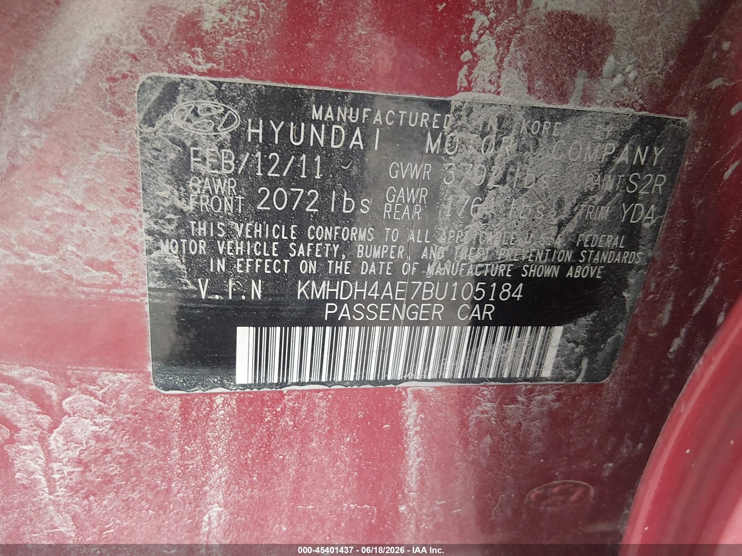 2011 Hyundai Elantra Limited (ulsan Plant) Red vin: KMHDH4AE7BU105184