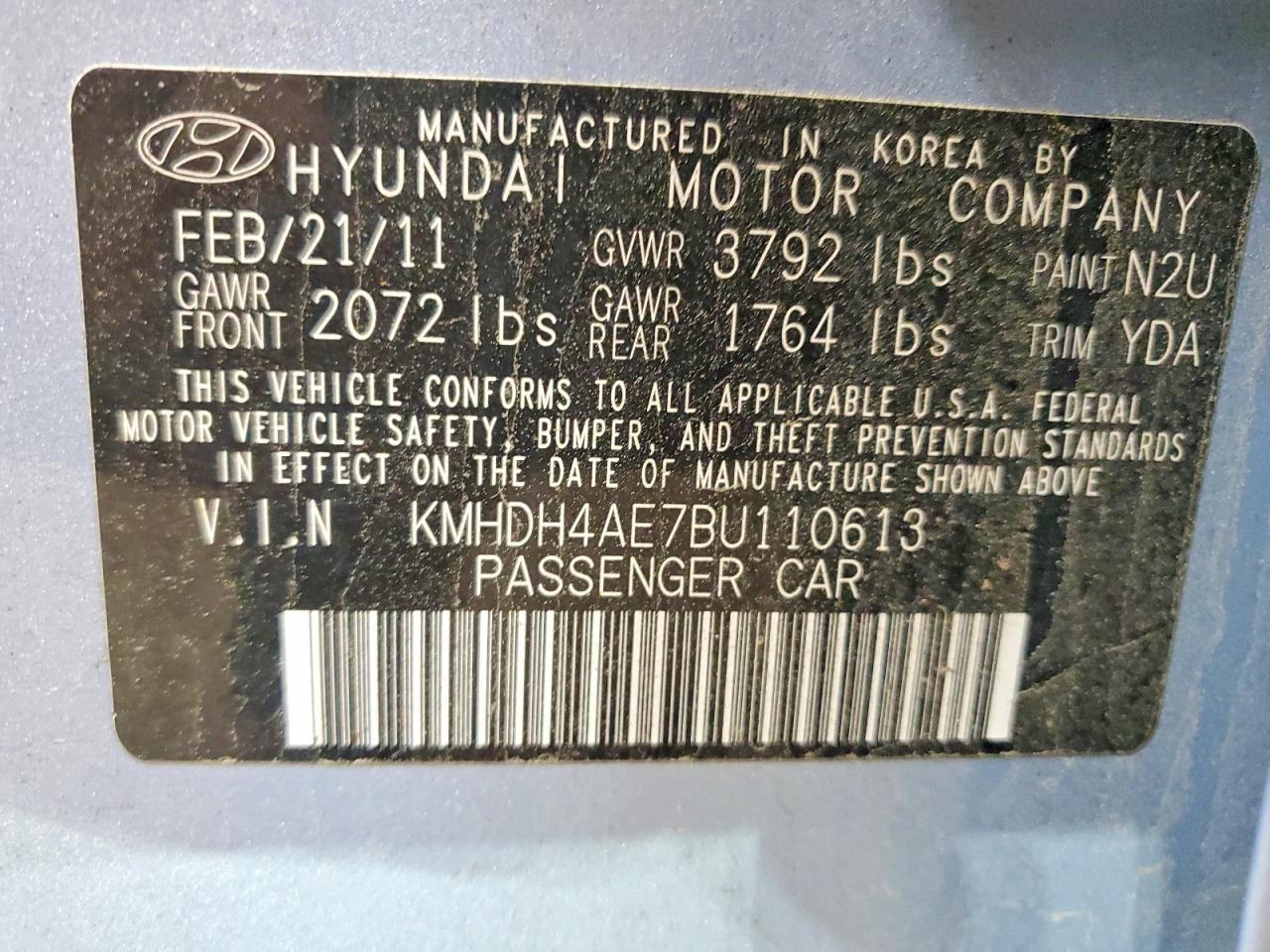 2011 Hyundai Elantra Gls Blue vin: KMHDH4AE7BU110613