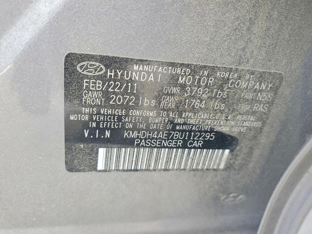 2011 Hyundai Elantra Gls Gray vin: KMHDH4AE7BU112295